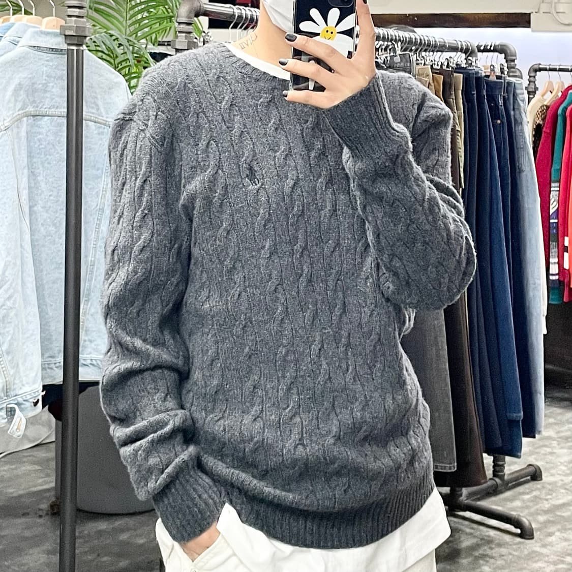 폴로 챠콜 꽈배기 니트 상품이미지1