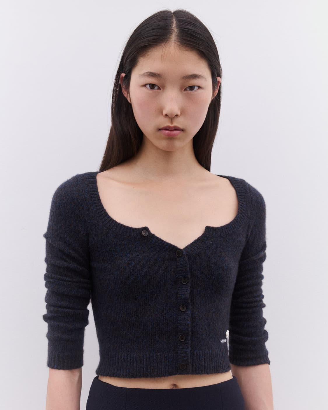 [6,8,10]슈슈통 25fw 와이드 라운드 넥 피티드 가디건/네이비 상품이미지5