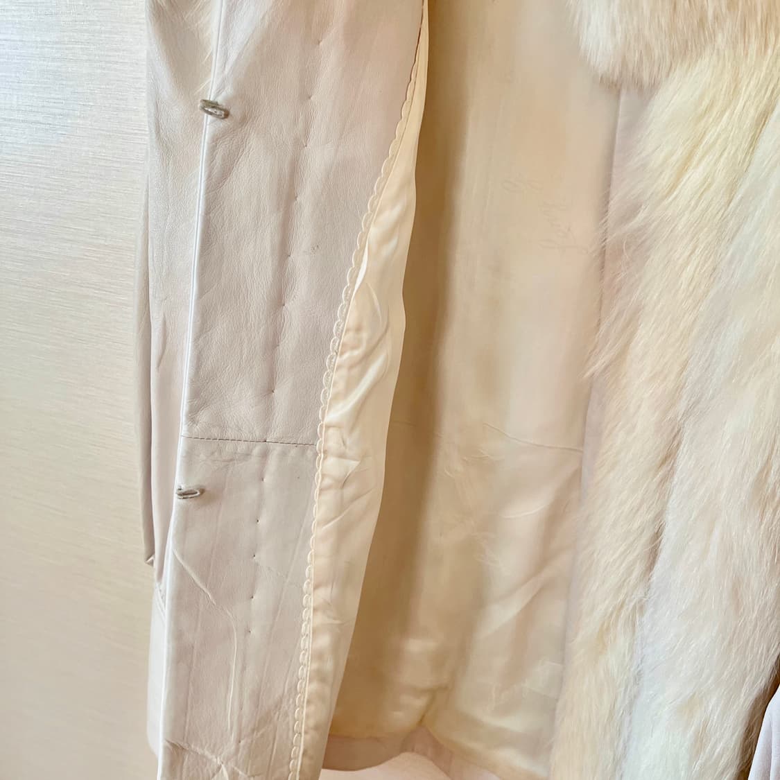 [XL,77-88] 캐나다산 천연가죽 폭스 여우털 자켓 아이보리 화이트 상품이미지7