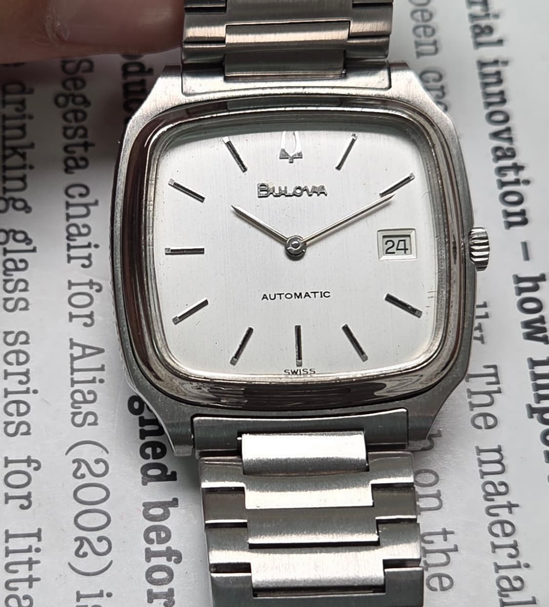 빈티지 부로바 테레비 사각탱크형 오리지널 실버판 오토 브레이슬릿 ver. 상품이미지1