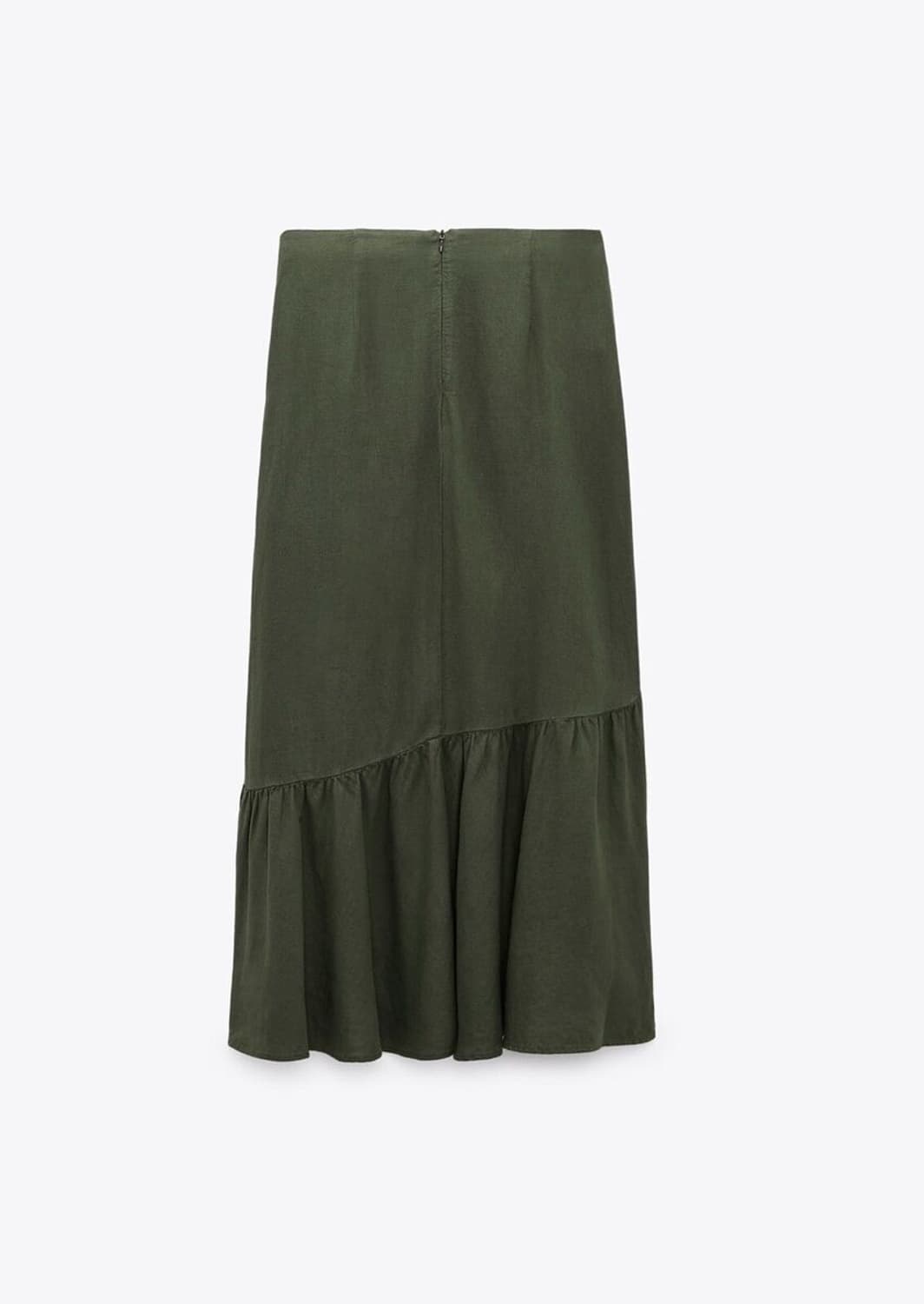 ZARA 자라 리넨 러플 미디 스커트 카키 상품이미지2