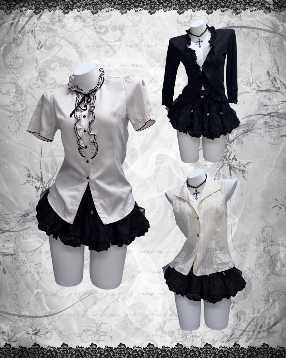 공겜여주 베스트 코디 3pcs 프릴 탑, 러블리, 로맨틱 고스 상품이미지6