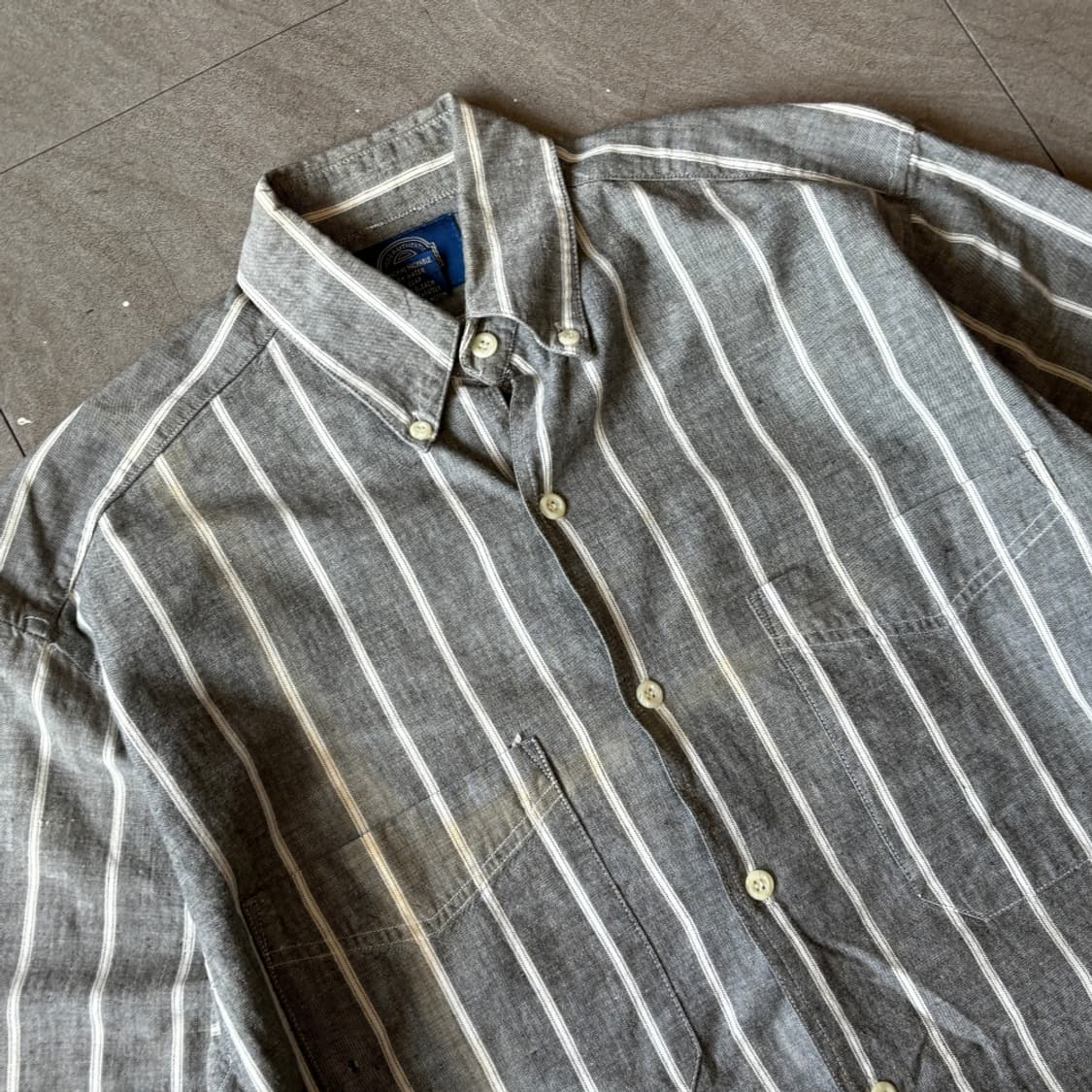 80년대 홍콩 생산 갭 그레이 스트라이프 셔츠 상품이미지2