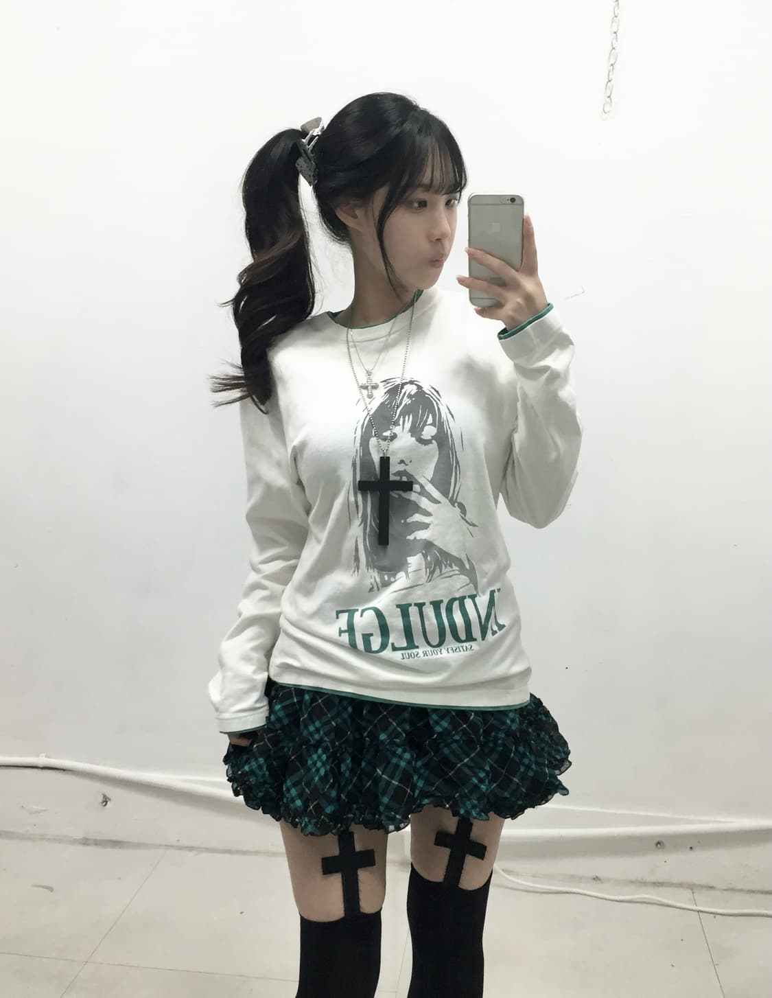 [POWER] 코디셋 ! 히글깔 y2k 그린체크 코디셋 상품이미지1