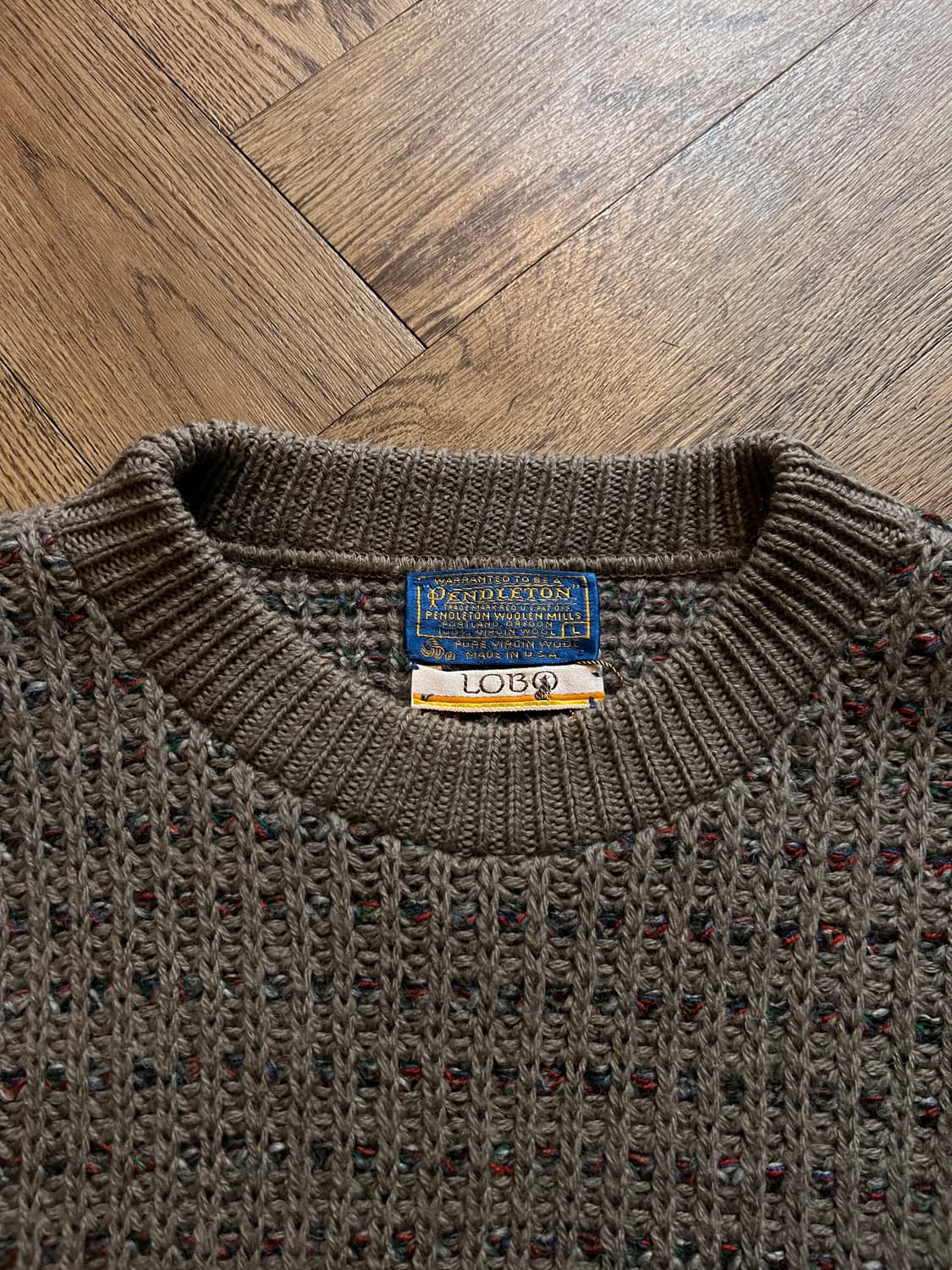 [L]70's 펜들턴 LOBO 퓨어 울 보카시 와플 니트 상품이미지2