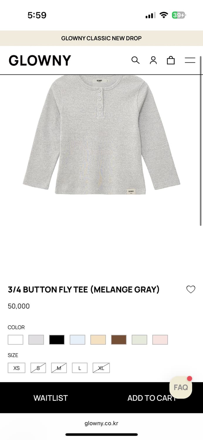 (새상품) GLOWNY 3/4 Button fly tee / 멜란지 M 상품이미지2