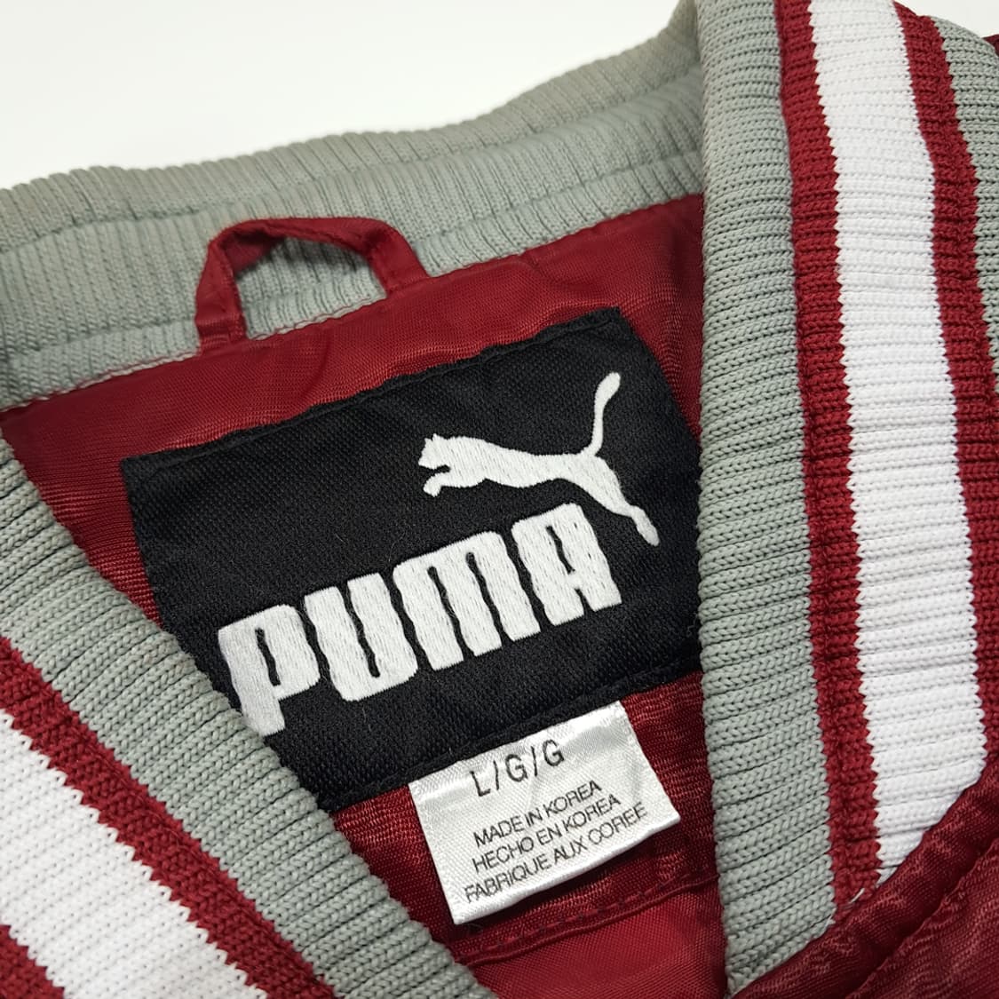 CL302 L 푸마 90s 한국산 나일론 아플리케 레드 바시티 자켓 상품이미지3