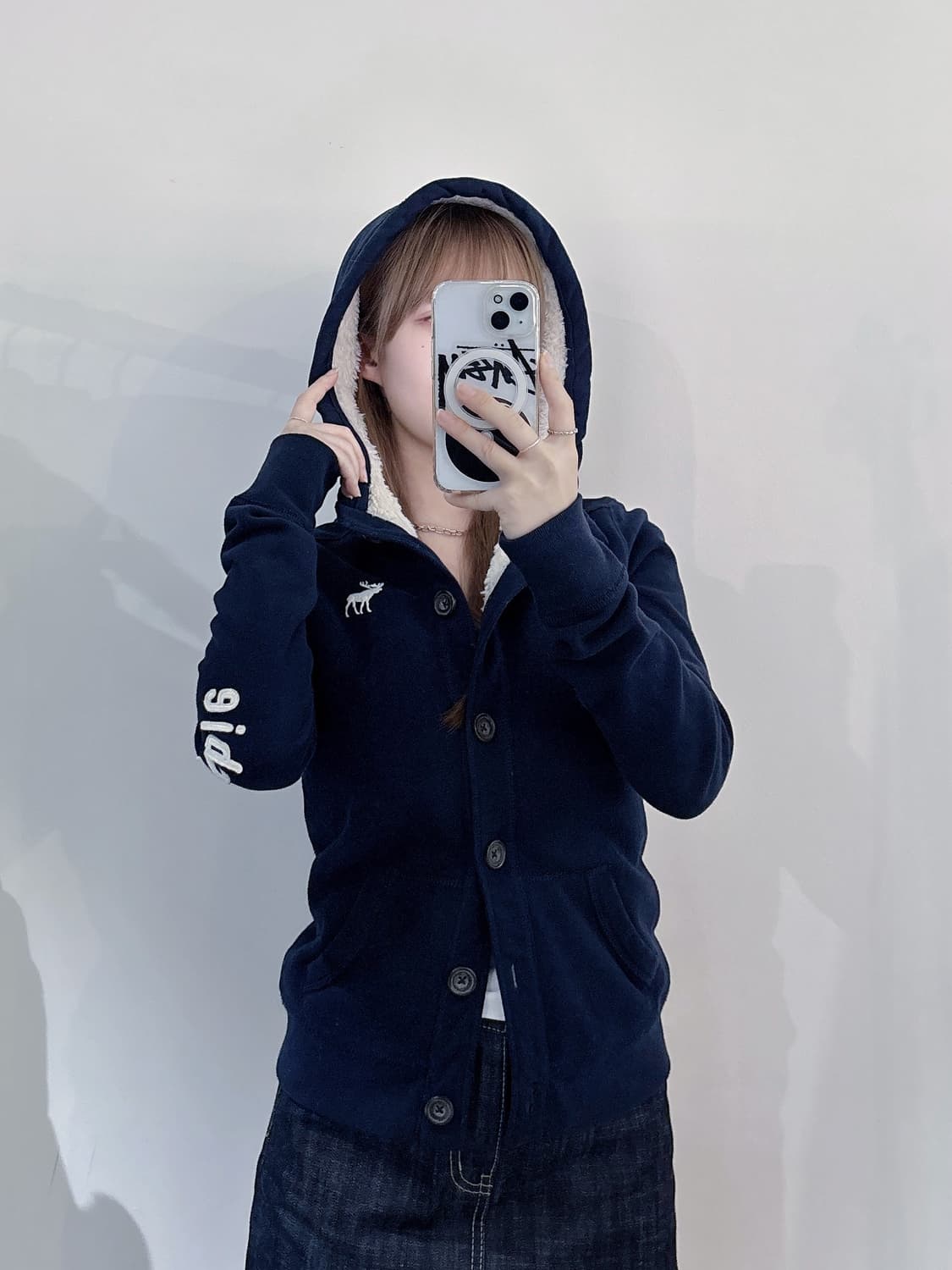 아베크롬비 사이드로고 네이비 버튼 후드집업 상품이미지3