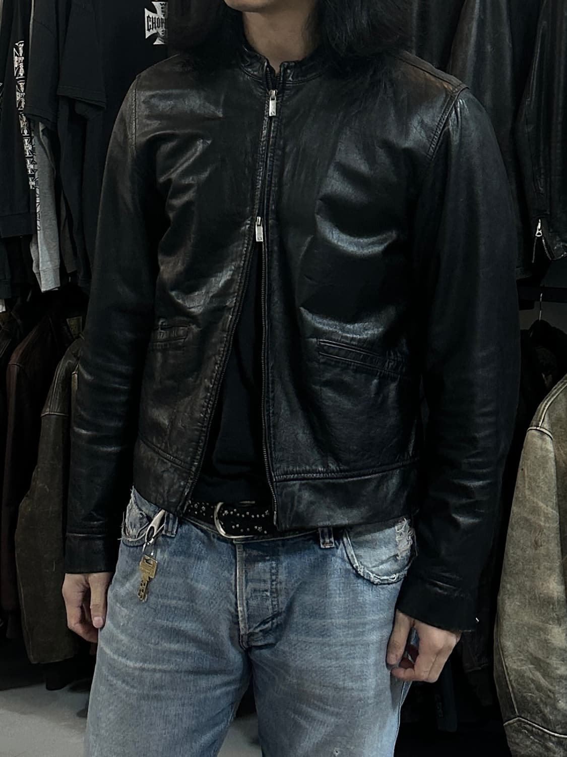 아르마니 레더 카페레이서 자켓 빈티지 레더 자켓 상품이미지2