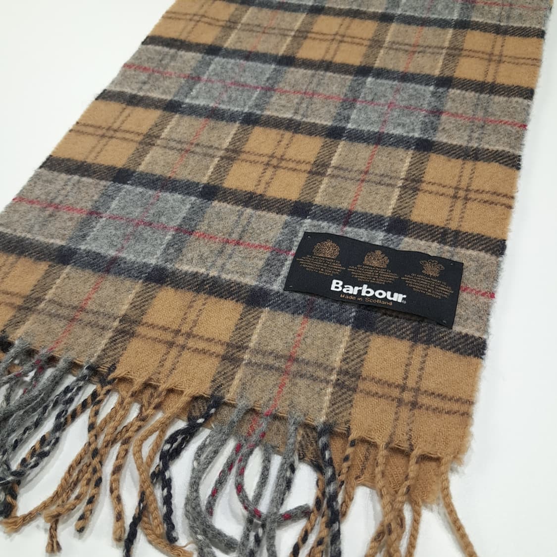 MX629 바버 90s 스코틀랜드판 울 타탄체크 머스타드 머플러 목도리 상품이미지4
