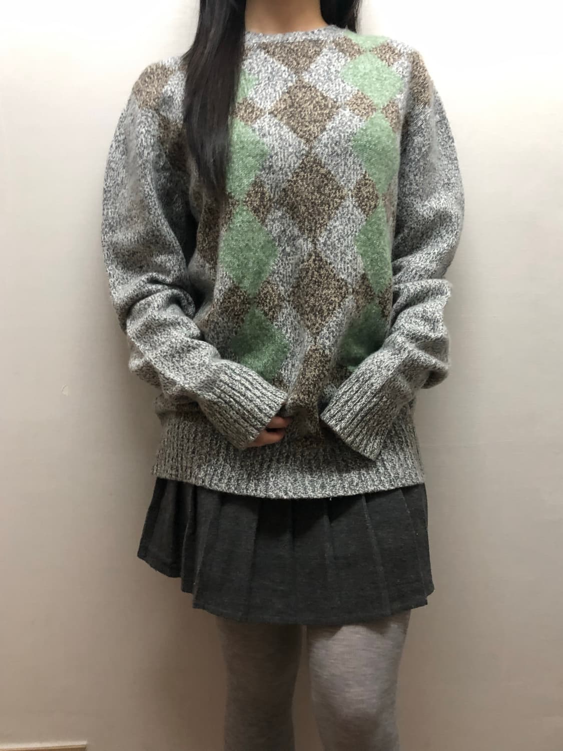 빈티지 그레이 아가일 패턴 니트 상품이미지2