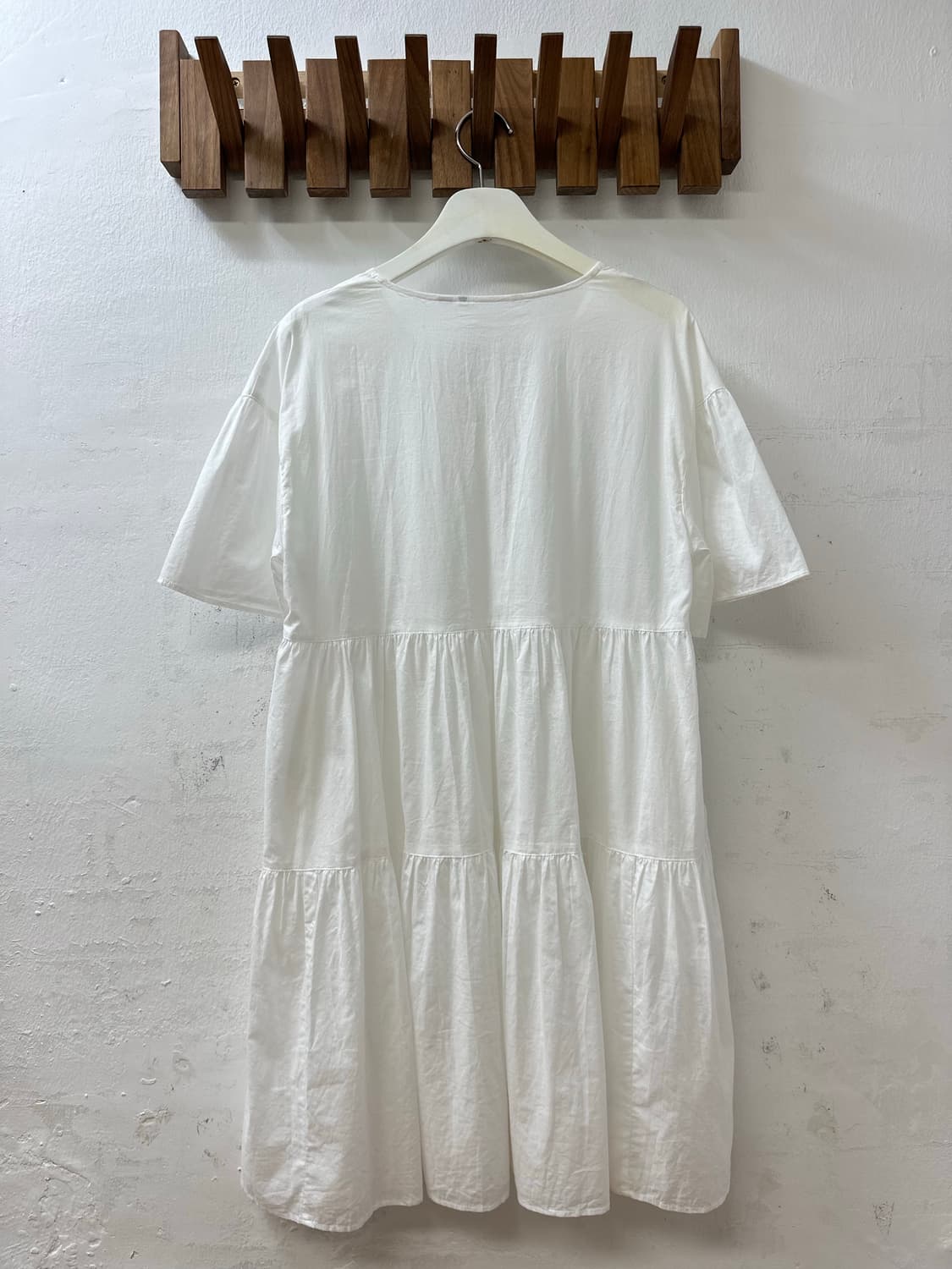 일본빈티지 코튼100% 화이트 티어드 버튼넥 반팔 블라우스 원피스 상품이미지4