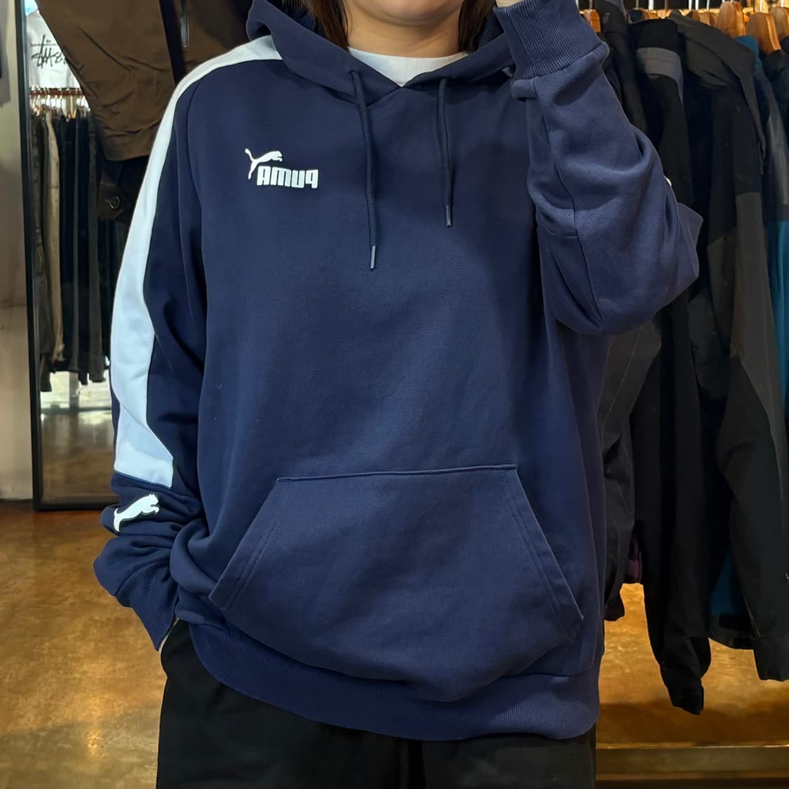 푸마 사이드라인 네이비 후드 상품이미지1