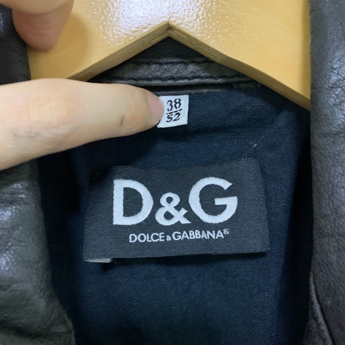 D&G 돌체앤가바나 빈티지 니트 배색 레더 자켓 카키 가죽자켓 상품이미지10