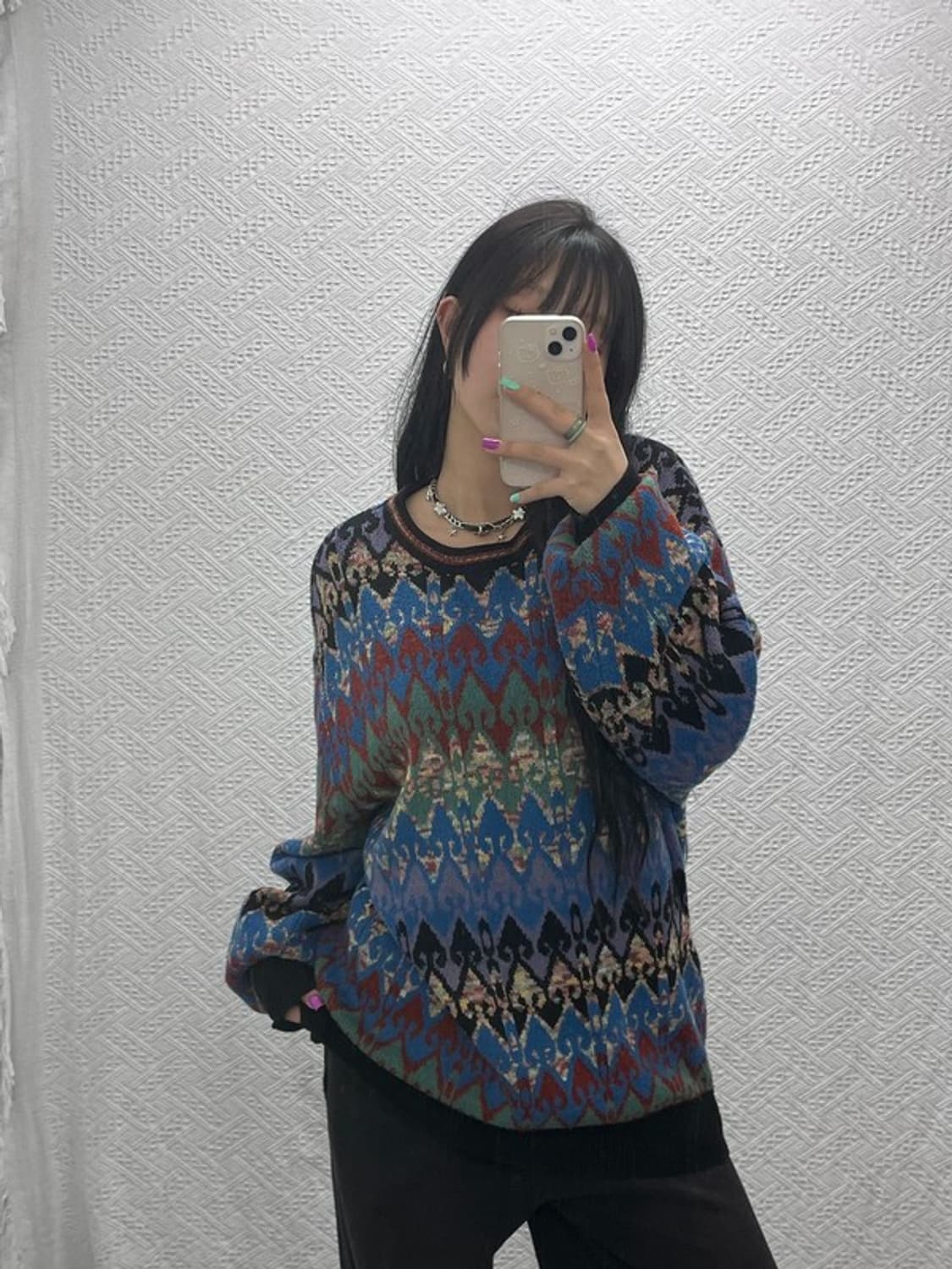 버밀리온 밀라노 빈티지 에스닉 보헤미안 패턴 니트 V C06881 상품이미지1