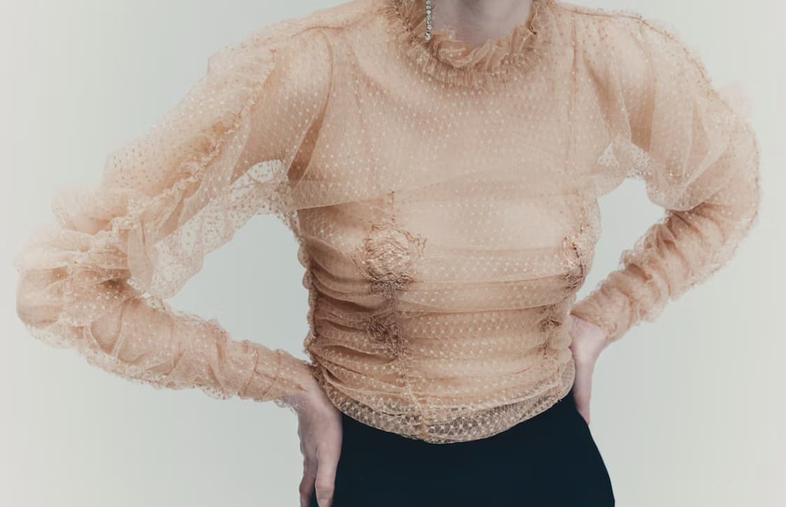 시스루 셔링 탑 상품이미지2