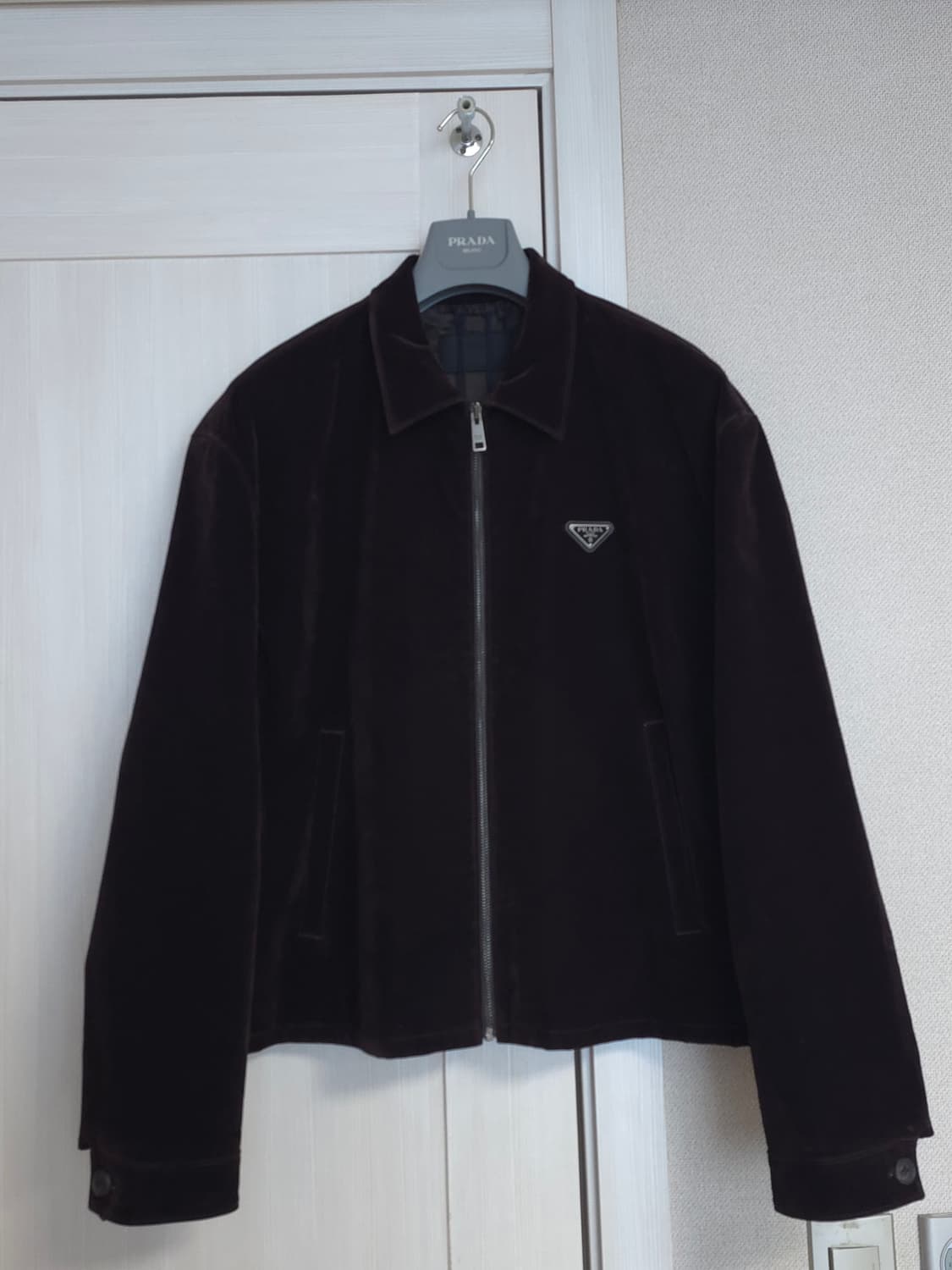 [XL] 프라다 벨벳 블루종 자켓 에보니 브라운 상품이미지2