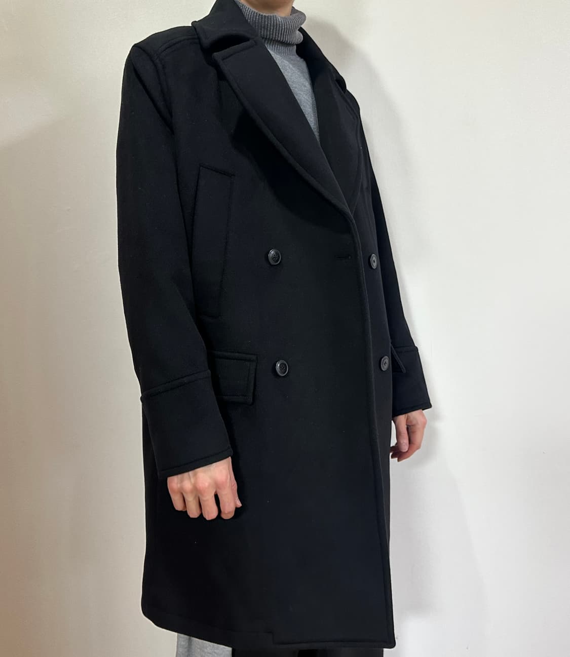 (새상품)Kai-aakmann 블랙 더블 울코트 상품이미지1