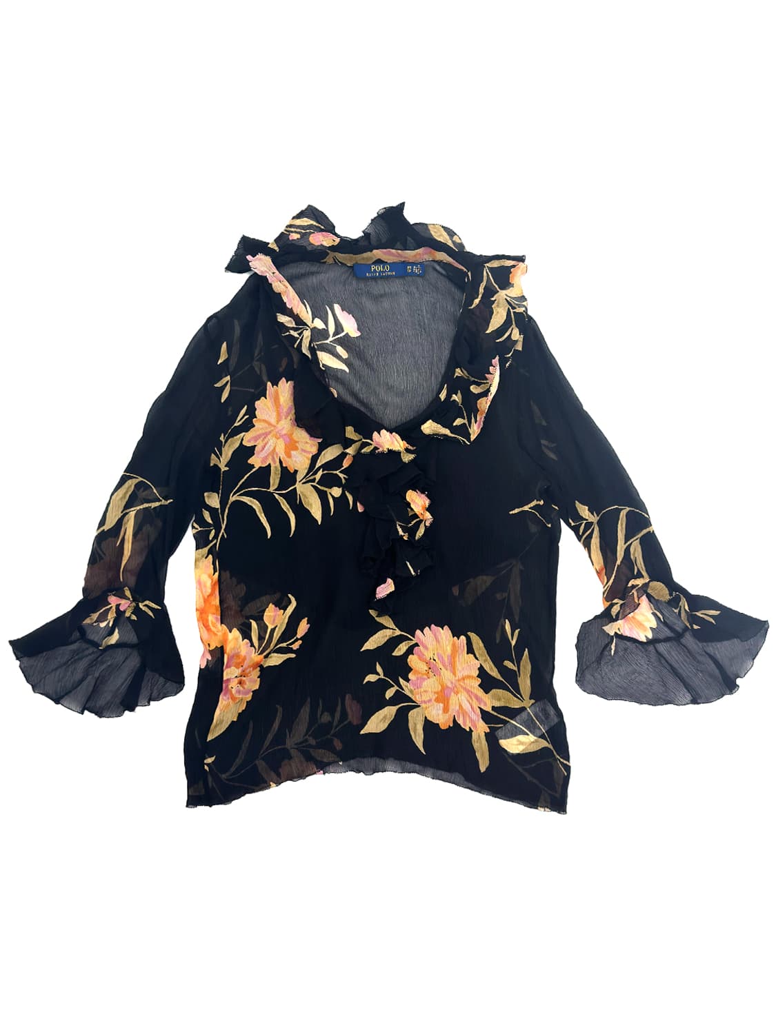 Polo Silk Floral Ruffle Blouse/ Xs 상품이미지1