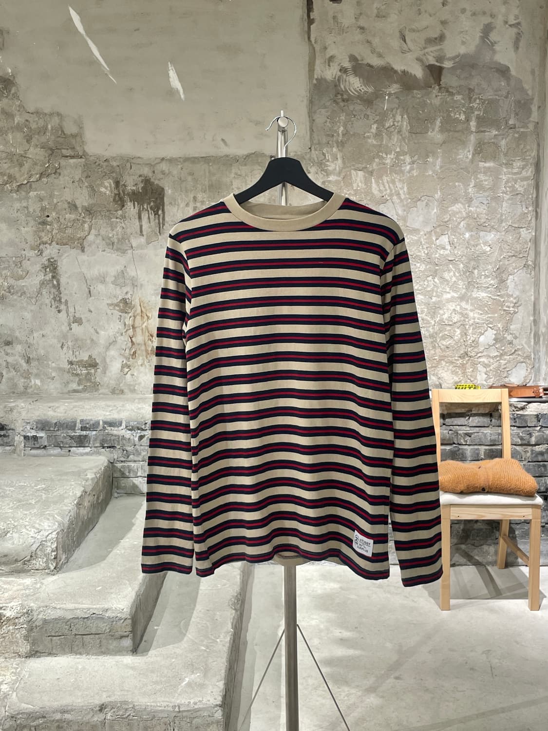 스투시 x 서플러스 00’s 스트라이프 크루넥 코튼 롱 슬리브 상품이미지1