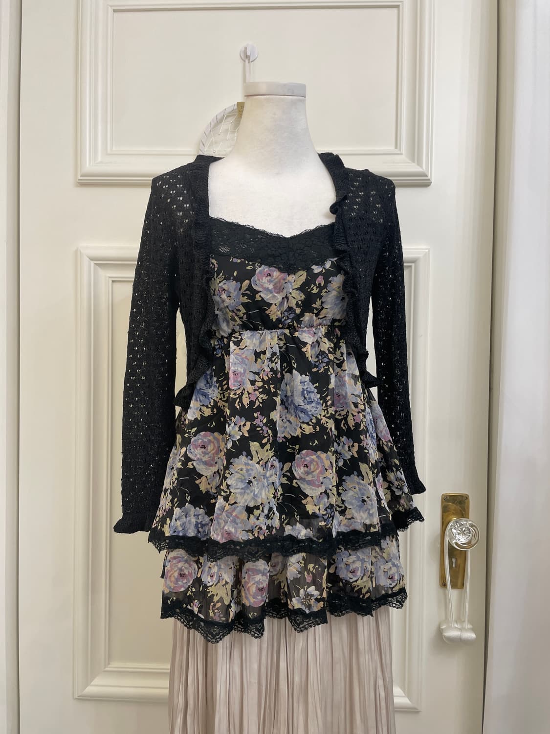 black crochet crop cardigan&flower lace 상품이미지1