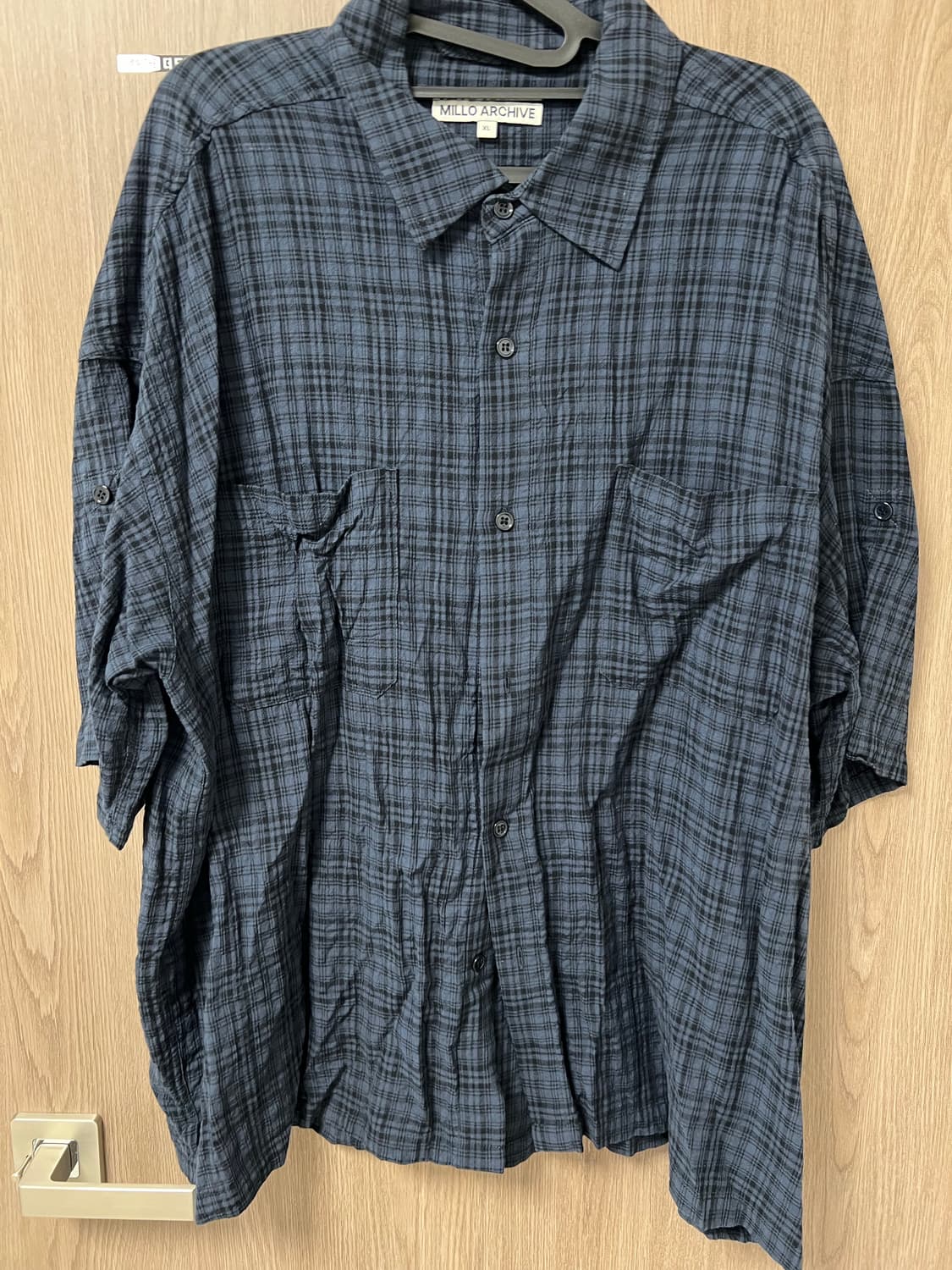 밀로아카이브 링클 체크 롤업 하프 셔츠 빈티지 블루 XL 상품이미지2