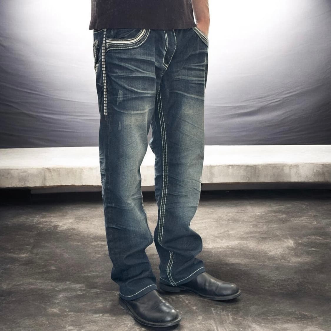 AFFLICTION 1973 핸드크래프트 고딕 버클 자수 스티치 데님팬츠 상품이미지2