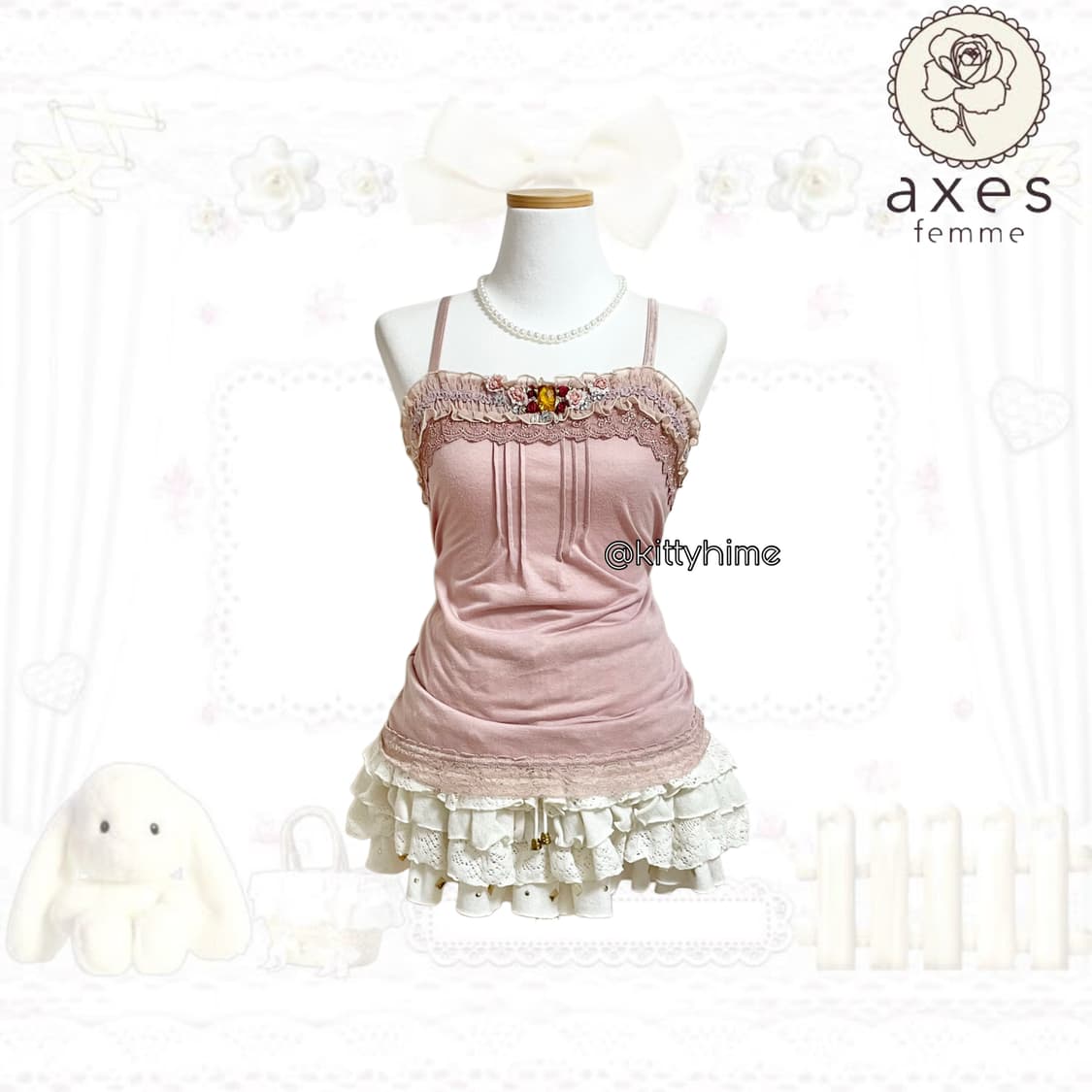 Axes femme 엑시즈팜 핑크 큐빅 슬리브리스 엑시즈팜 나시 갸루 상품이미지1