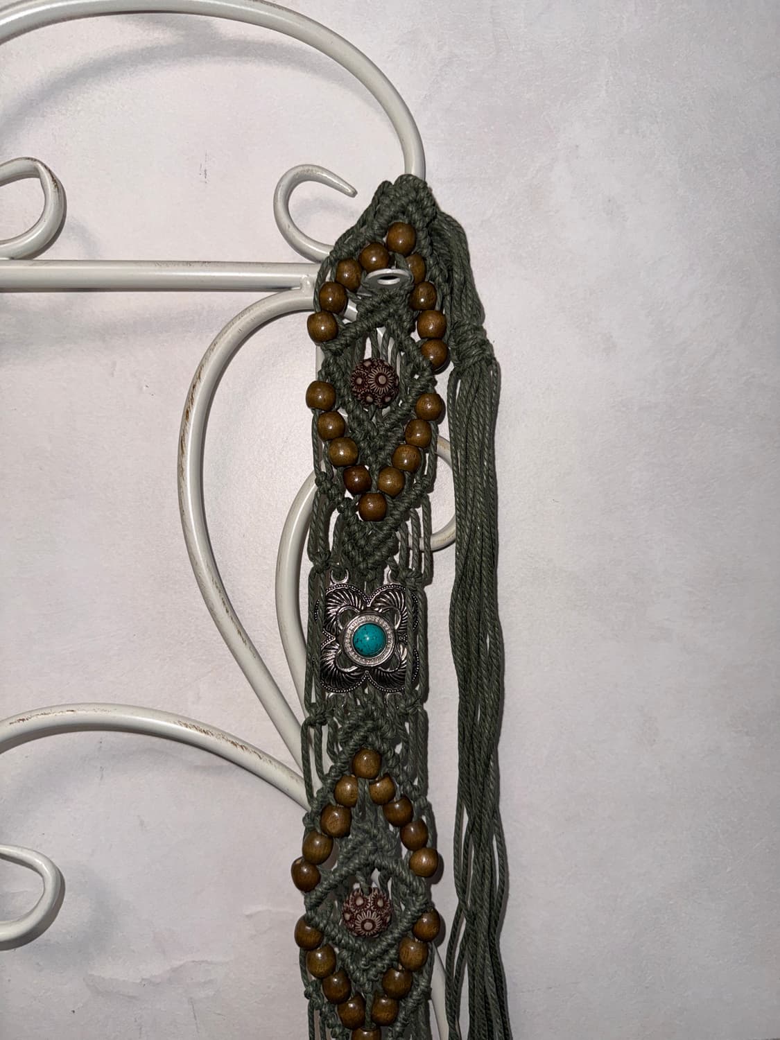 Khaki ethnic floral wood beads strap 벨트 상품이미지4