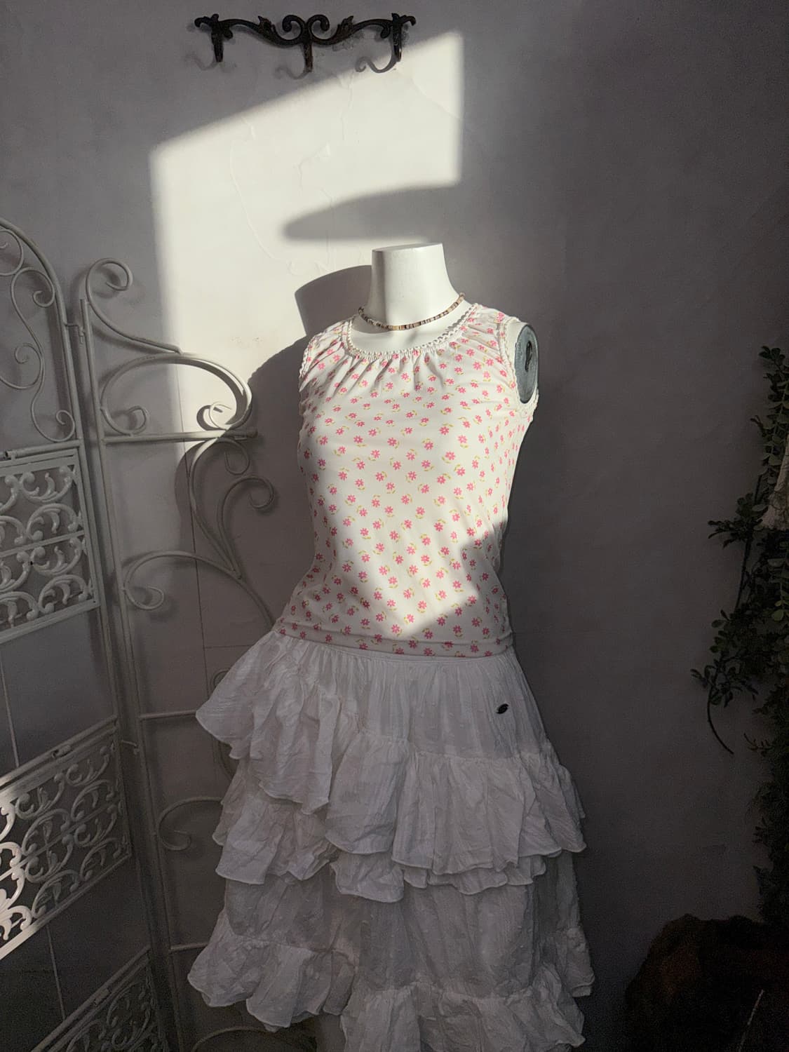 Pink white mini flower sleeveless 상품이미지5