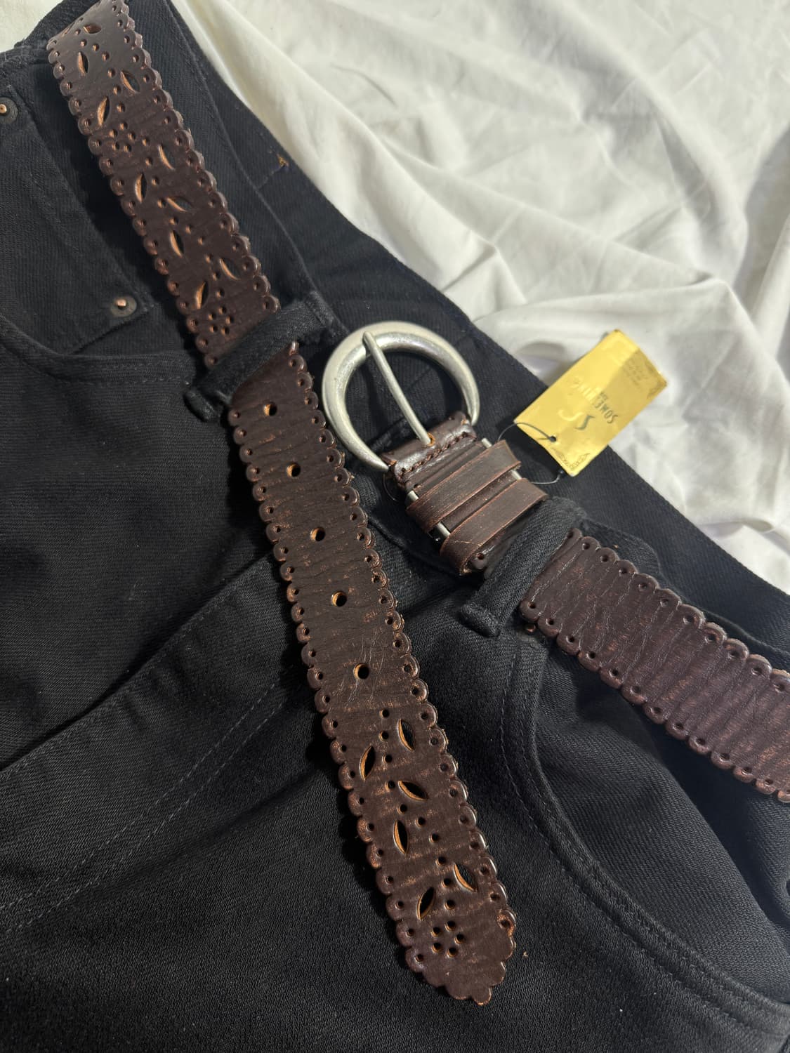 에드윈 플로럴 펀칭 웨스턴 카우 레더 벨트 상품이미지3