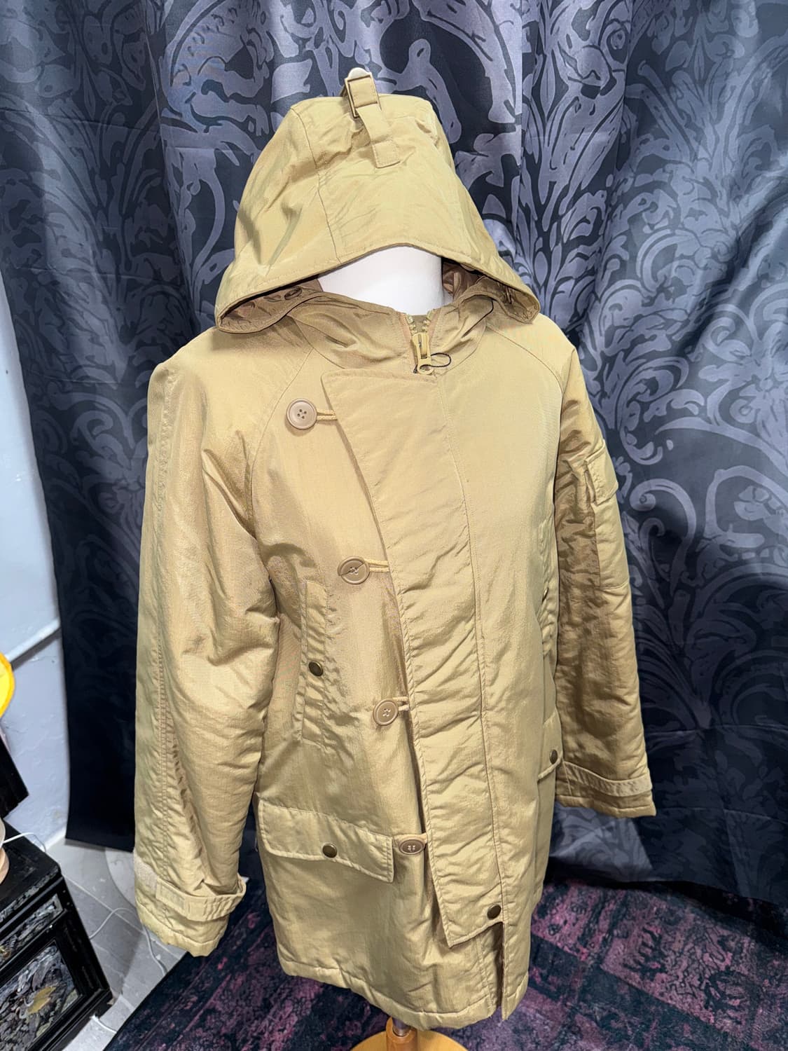 미니멀 더블버튼 베이지 후드파카 상품이미지1