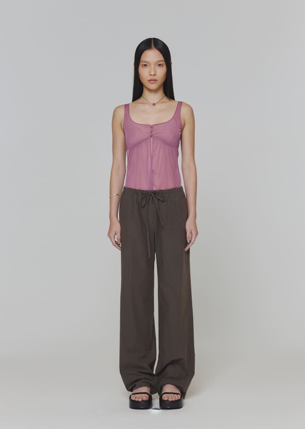 아모멘토 스트라이프 밴딩 팬츠 브라운 상품이미지1