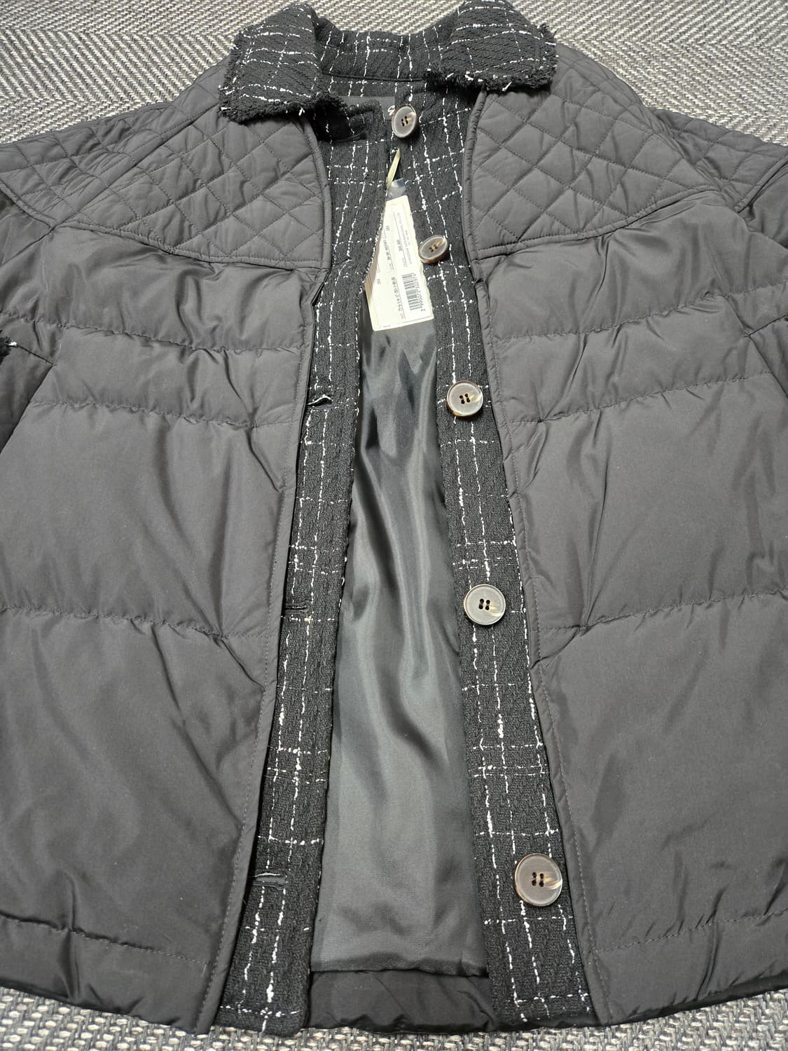 지컷 21ss 블랙 퀼팅 체크 배색 구스다운패딩 자켓 상품이미지5