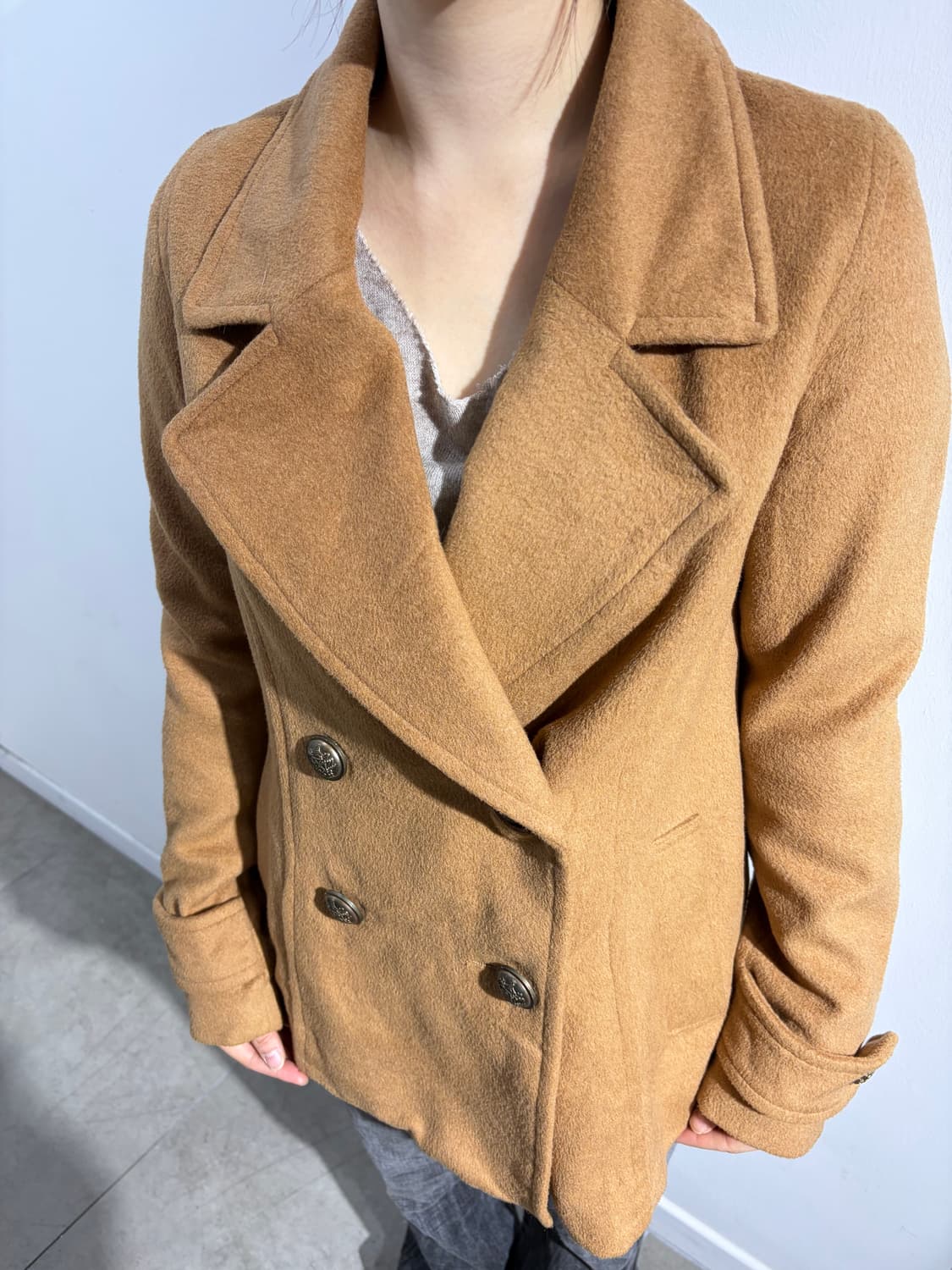 일본 빈티지 one way 모리걸 더블 버튼 카라 숏코트 상품이미지4