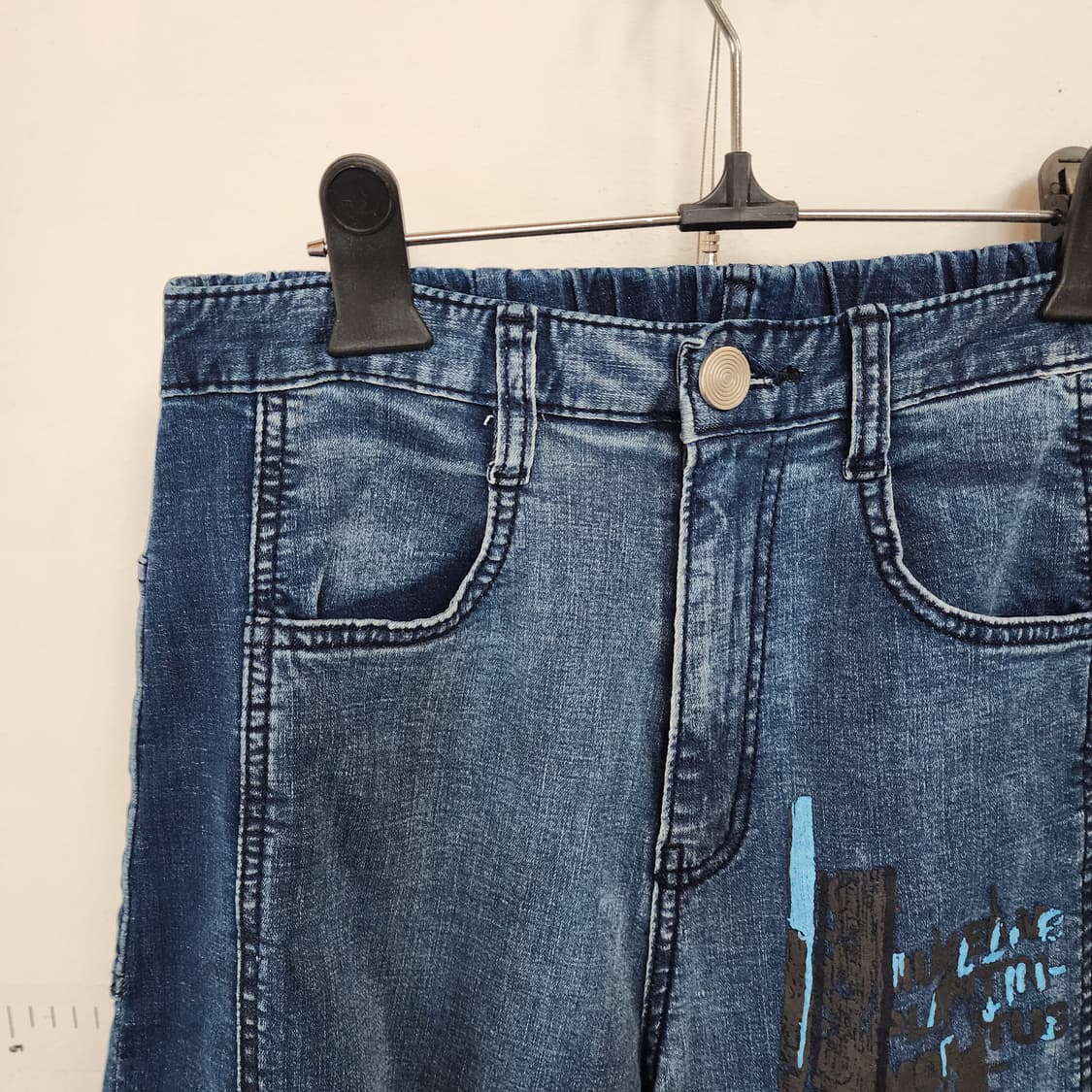 투톤 페인팅 데님 밴딩 와이드 팬츠 상품이미지2