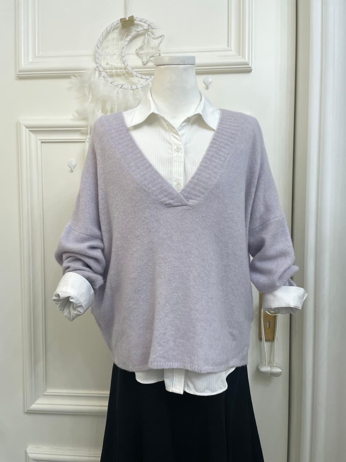 lavender v-neck soft sweater&white basic 상품이미지1