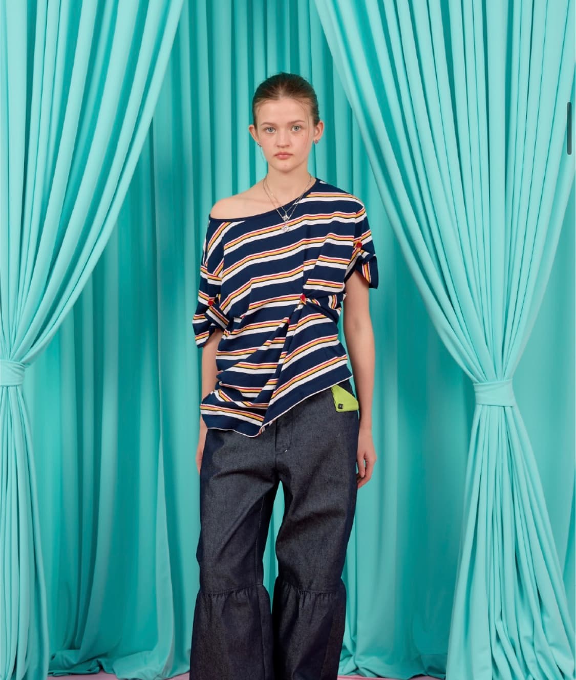 BUTTON T-SHIRT / stripe-navy 상품이미지2
