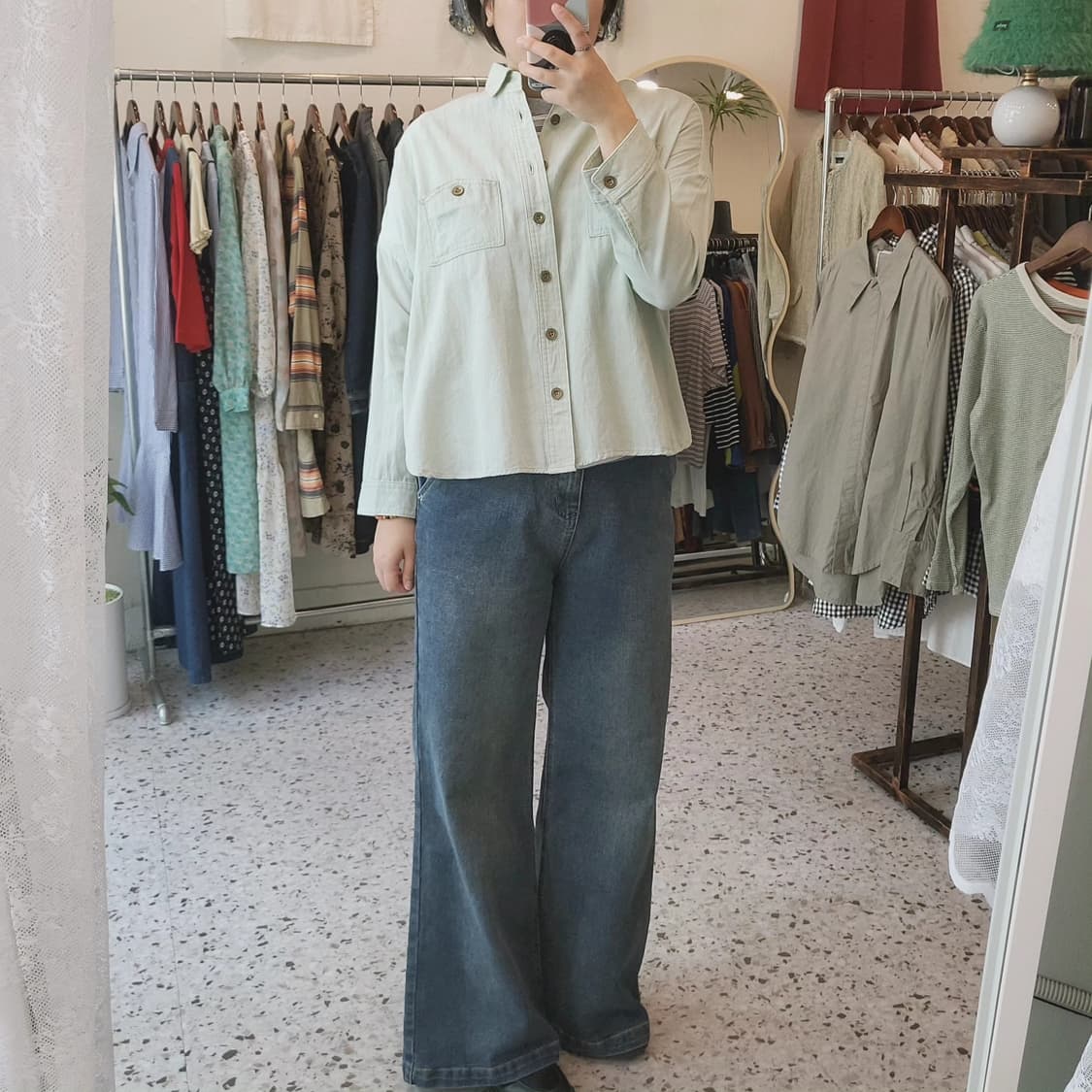 Murua 민트그린 브론즈버튼 셔츠 상품이미지8