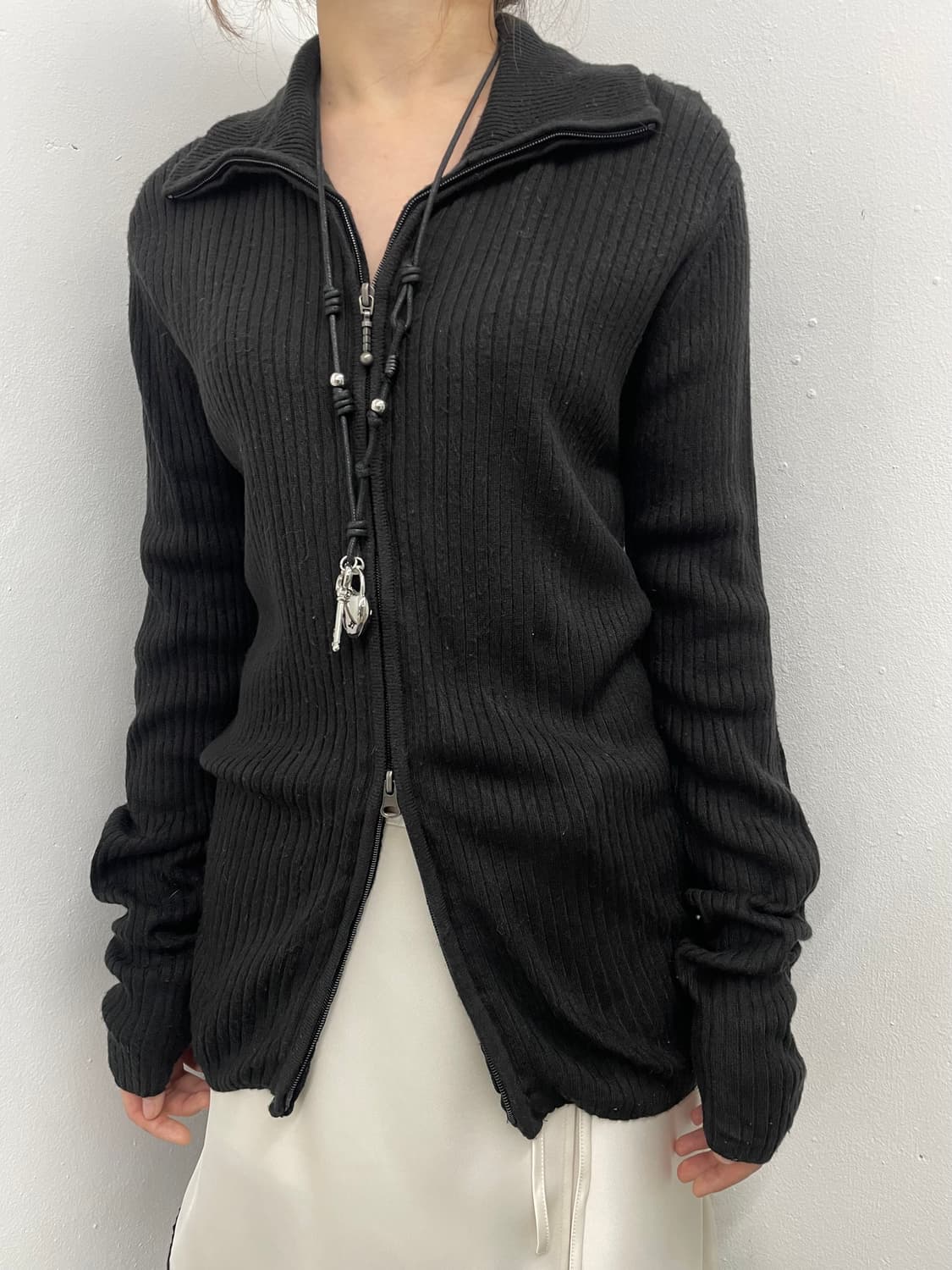 블랙 골지 투웨이 니트 집업 상품이미지2