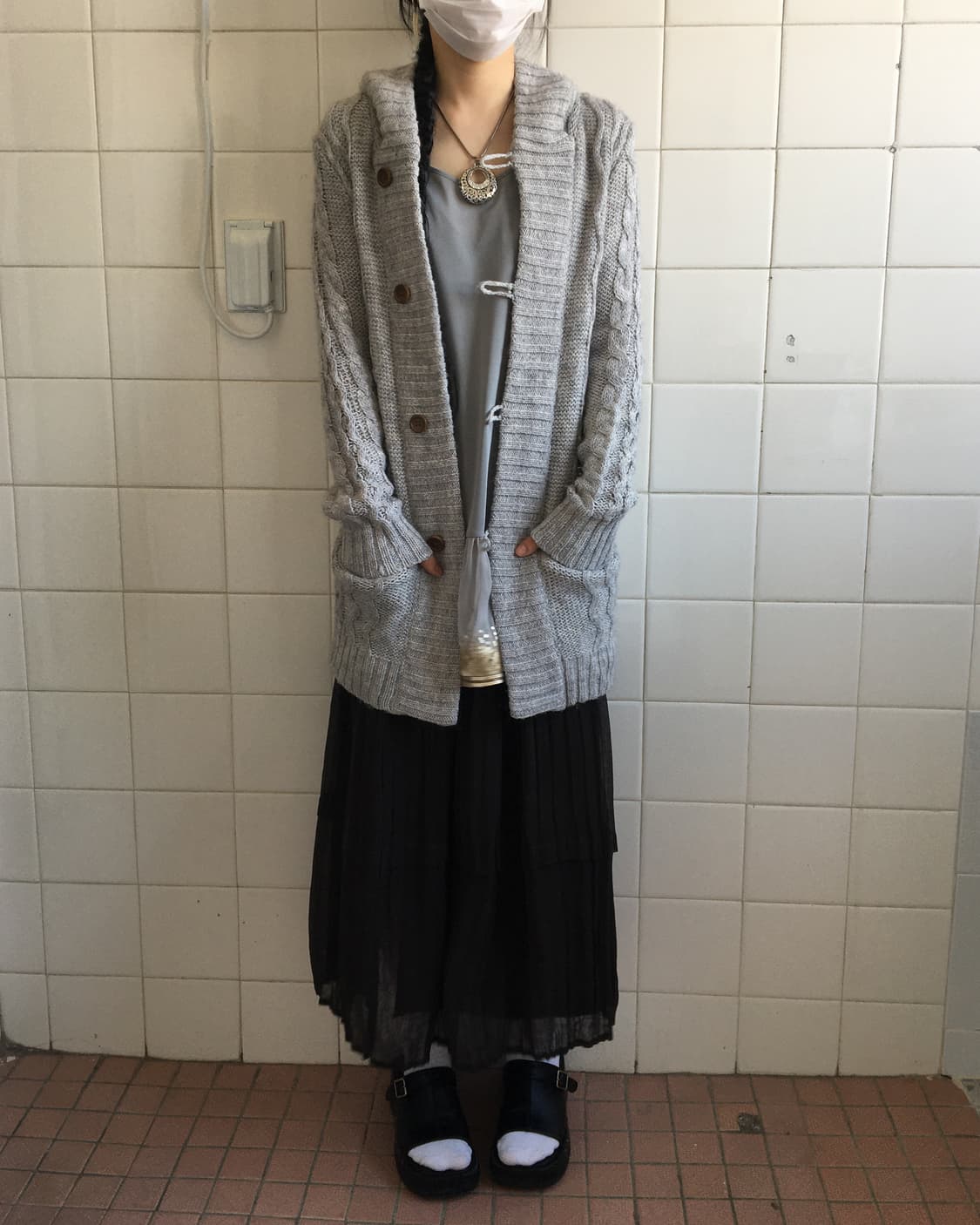 Cable pattern hood knit cardigan 상품이미지7
