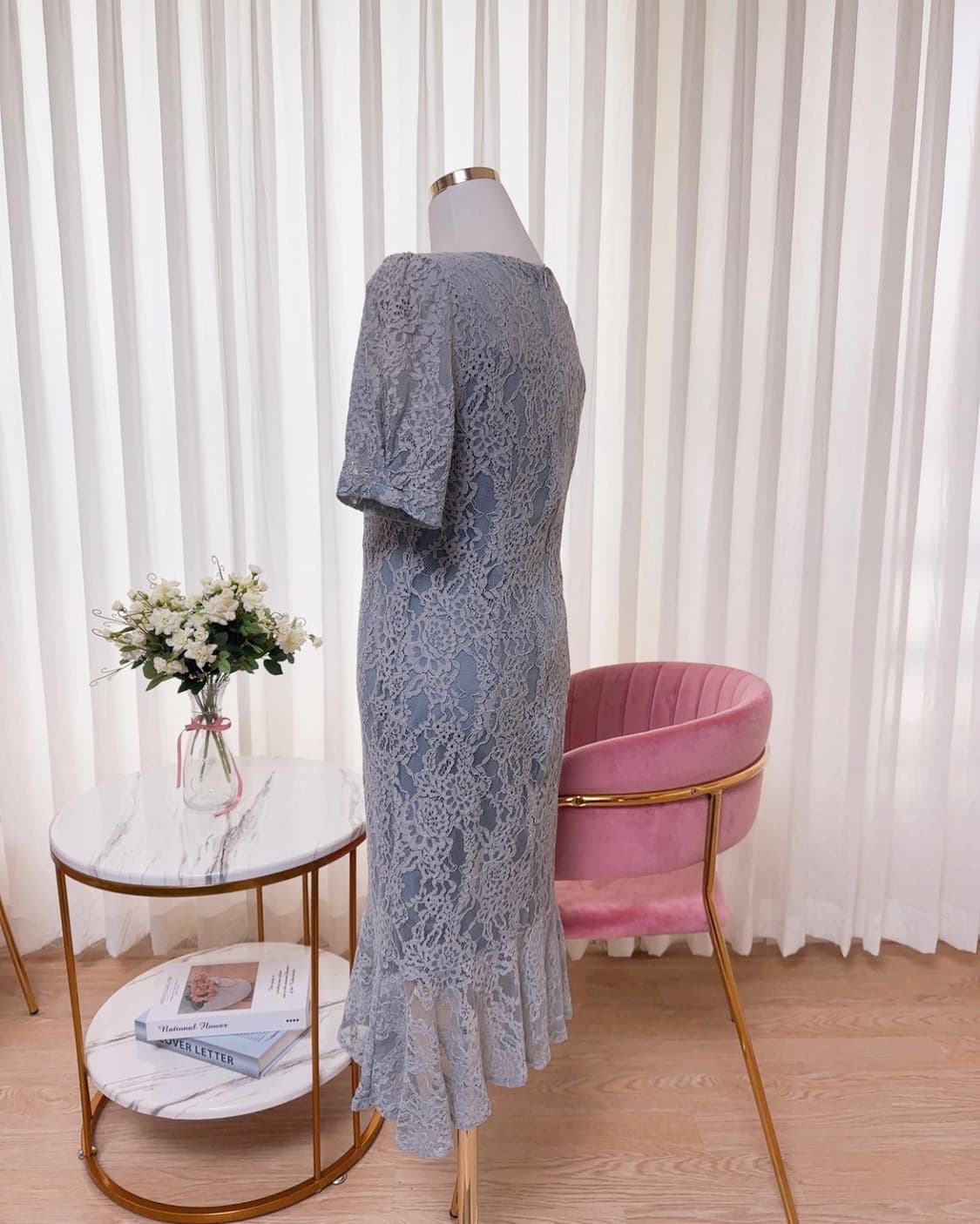 스퀘어넥 머메이드 어깨퍼프 레이스 원피스 상품이미지7