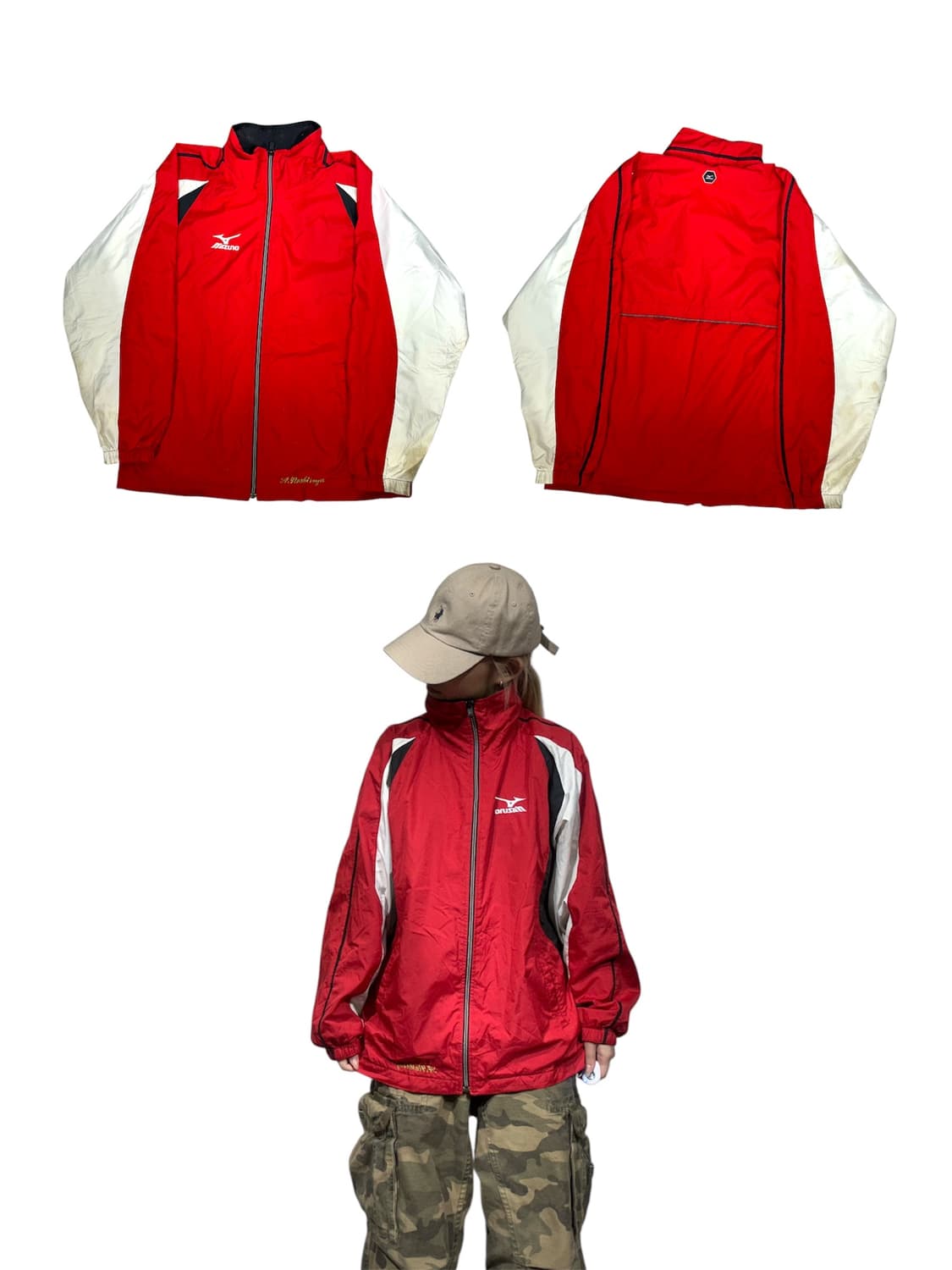 미즈노 레드 화이트 오버핏 바람막이 자켓 S 상품이미지1