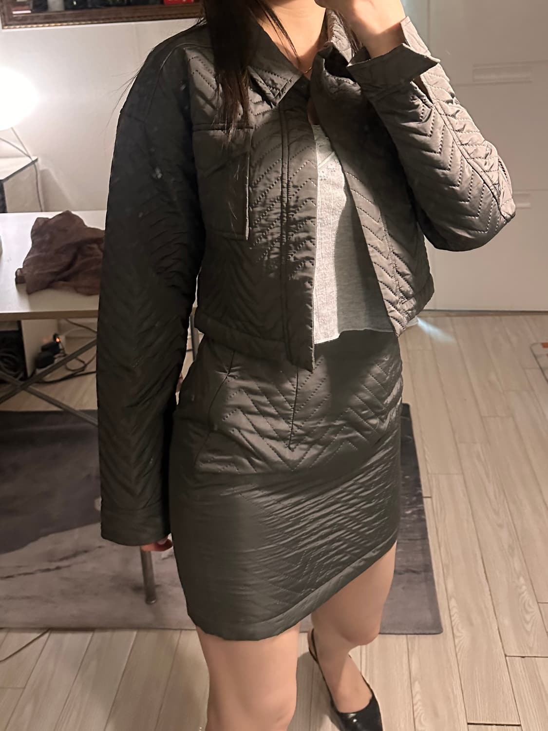 패딩 스커트 자켓 셋업 상품이미지1