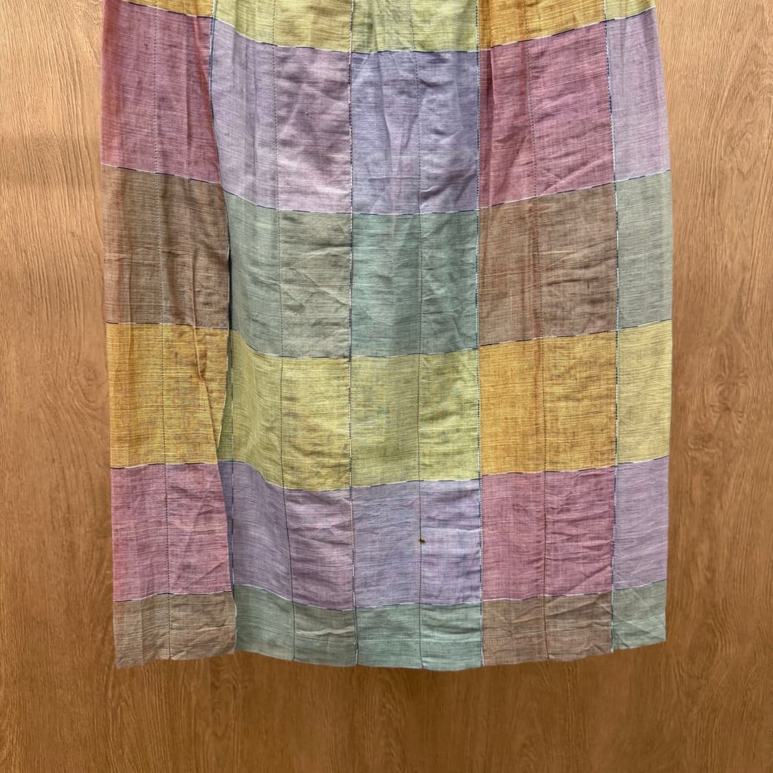 미쏘니 코튼 미디 스커트 패치워크 체크 패턴 플리츠 배색 디테일 퍼플 상품이미지5