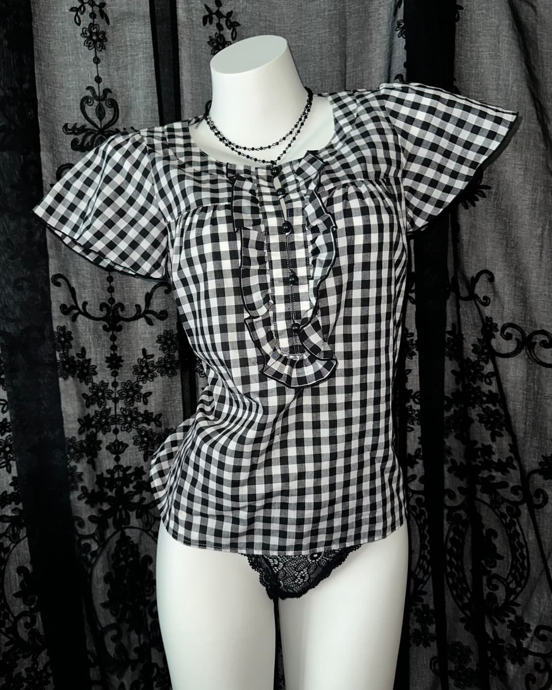 black checkered blouse 상품이미지1