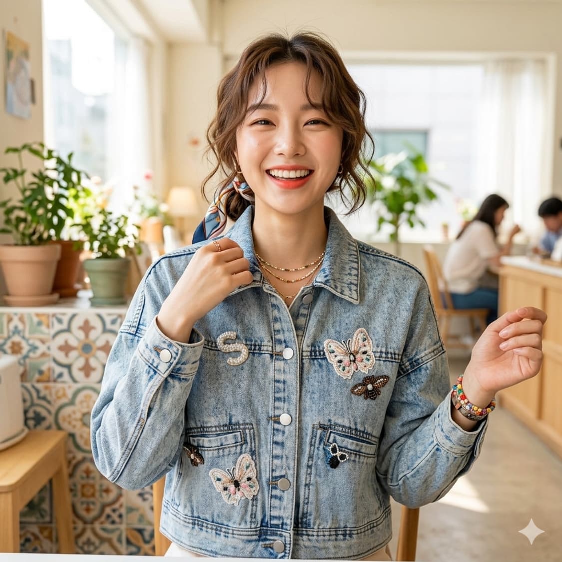 🌟여유핏 55~FREE | 사틴 와펜 자수 여성 데님자켓 S211N10 상품이미지1