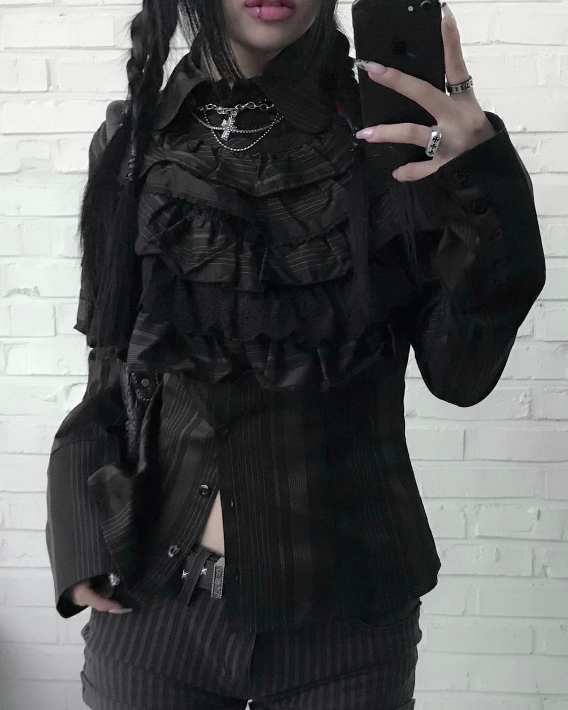 peace now 스트라이프 고딕 펑크 셔츠 상품이미지1