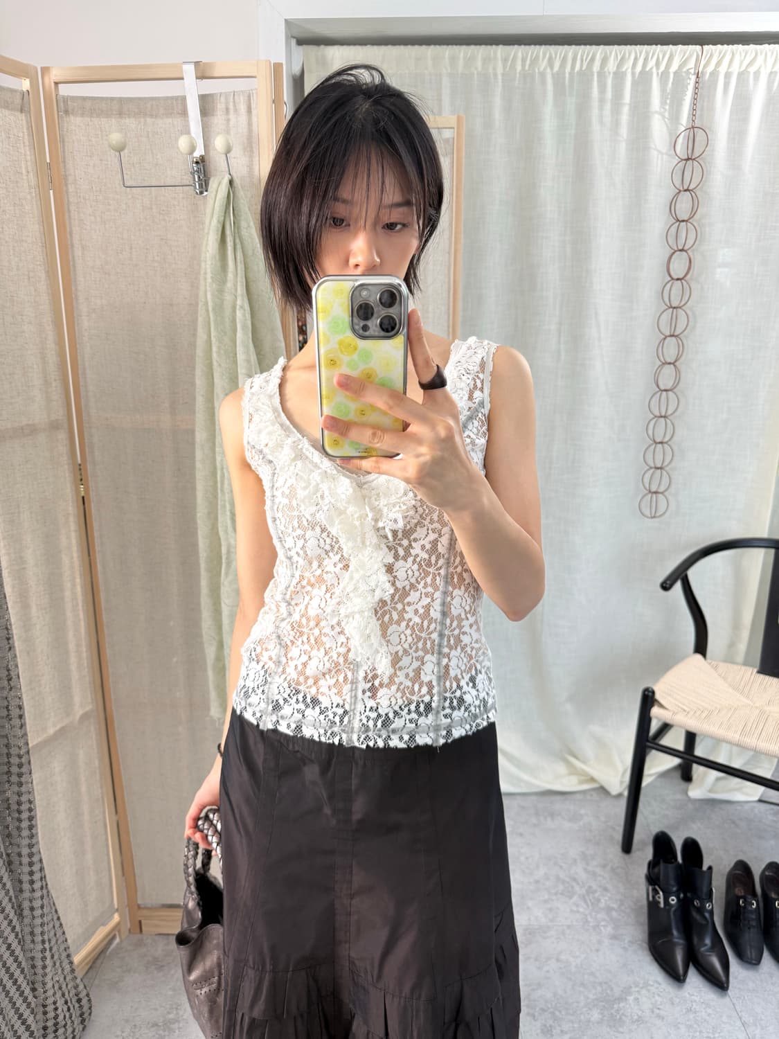 Ritsuko Shirahama 레이스 슬리브리스 탑 상품이미지2