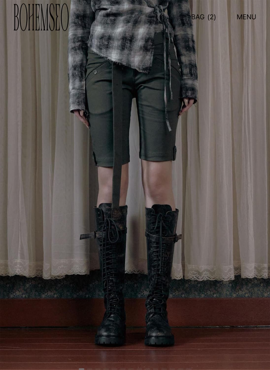 보헤미안서울 BELTED RIDING HALF PANTS OLIVE S 상품이미지2